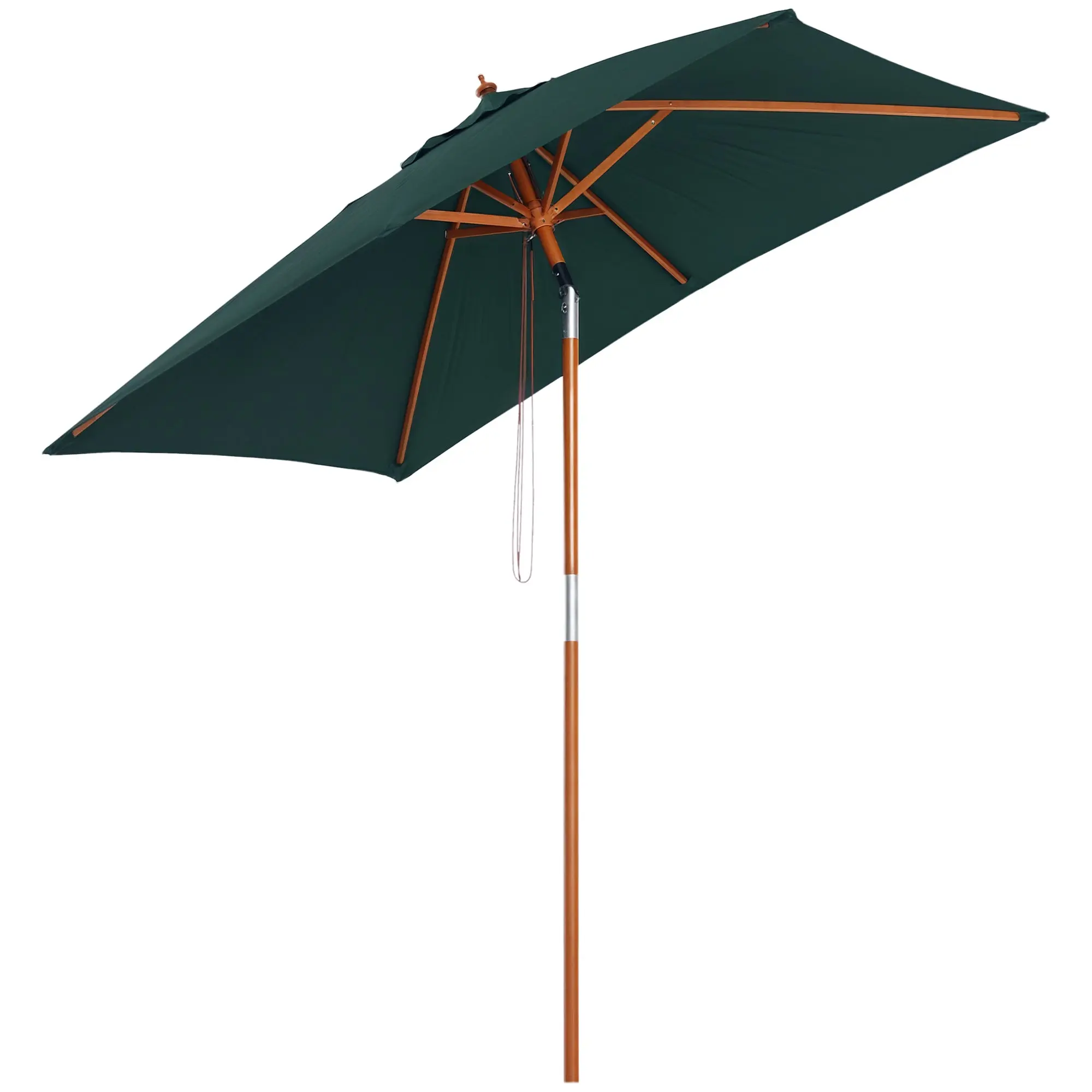 Garden Umbrella 200x150 cm Rectangular Patio Umbrella with Adjustable Angle Wooden Pole and Crank Parasol for Patio Terrace Green