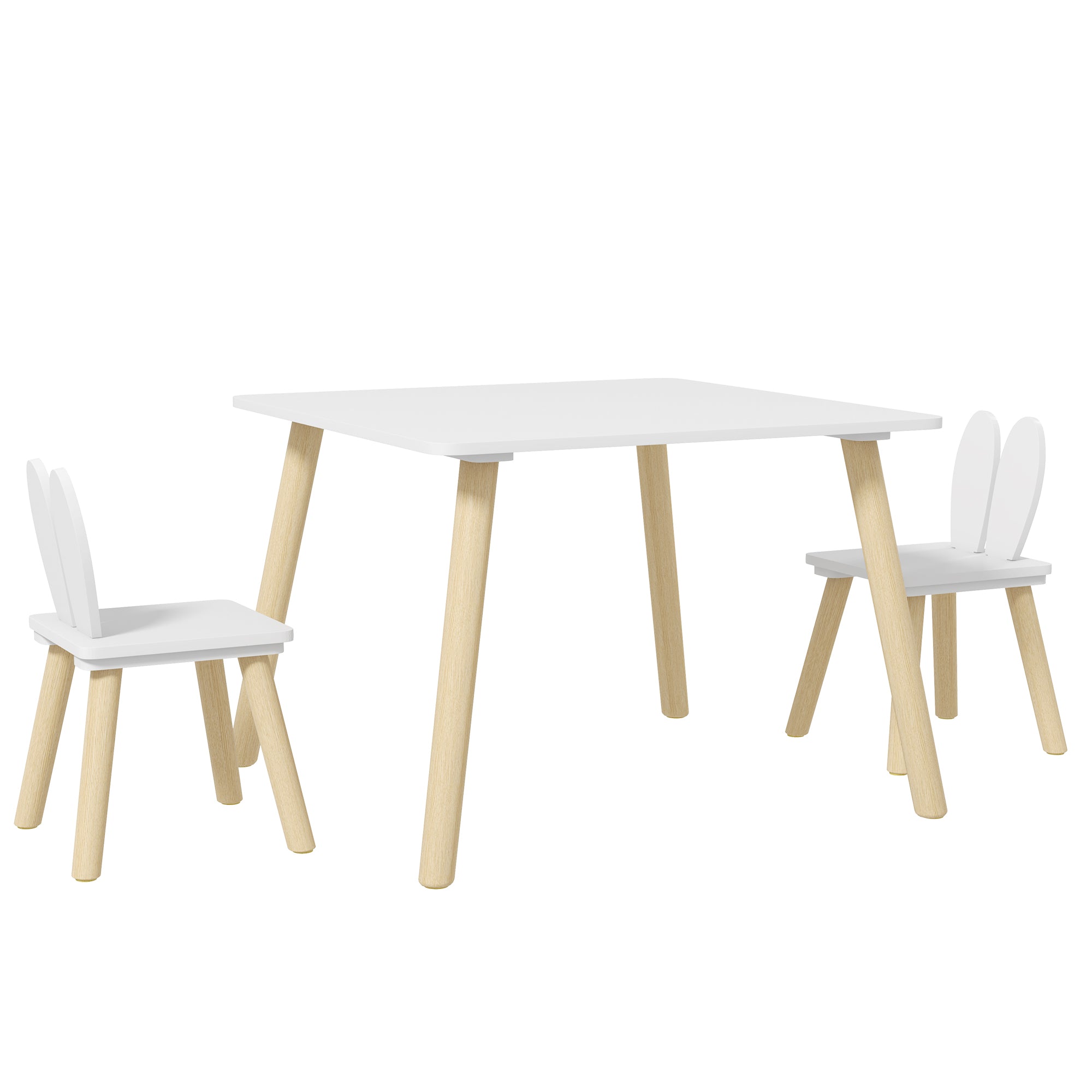AIYAPLAY Kindertisch und 2 Stühle Set - Kindertisch mit Hasenohren Rückenlehnen für den Kindergarten Spielzimmer Weiß