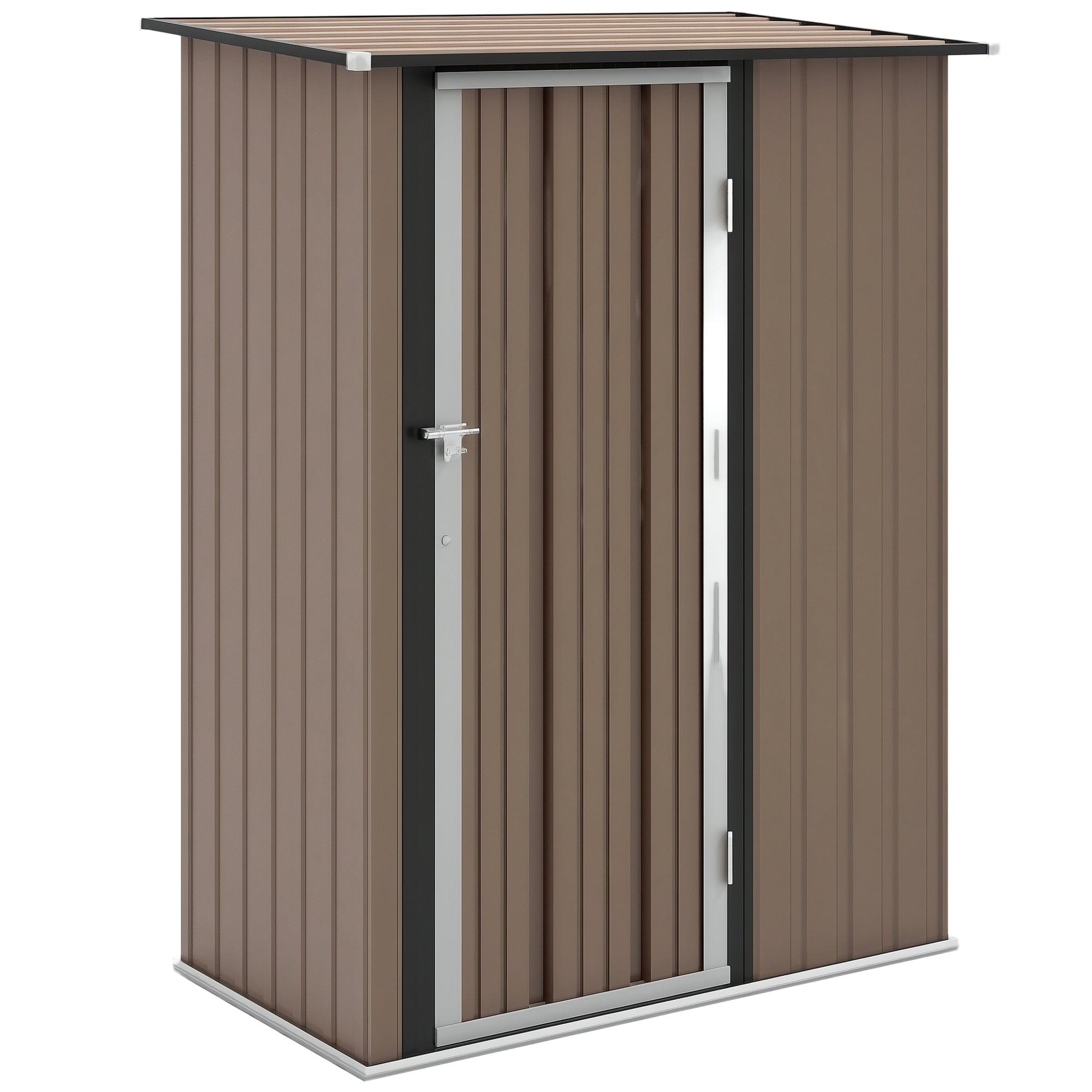 Garden Shed 1.07 m? 142x84x189 cm Metal Exterior Shed with Lockable Door and Drainage Holes for Tool Storage Brown