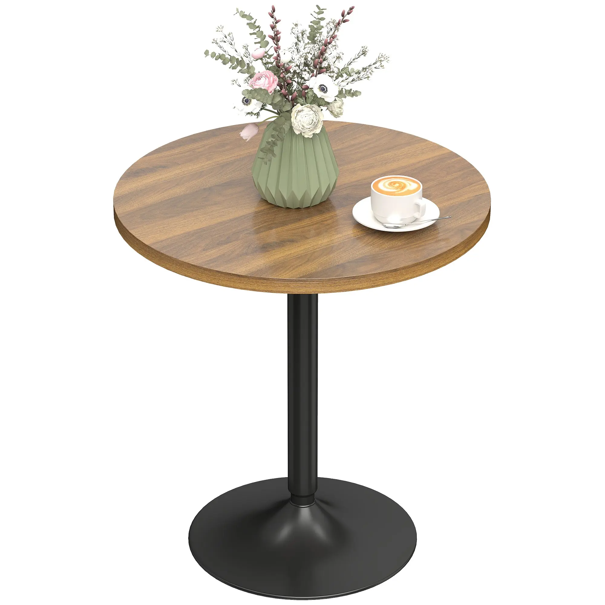 24" Round Bar Table, Walnut Top with Matte Black Metal Frame, Non-Slip Feet