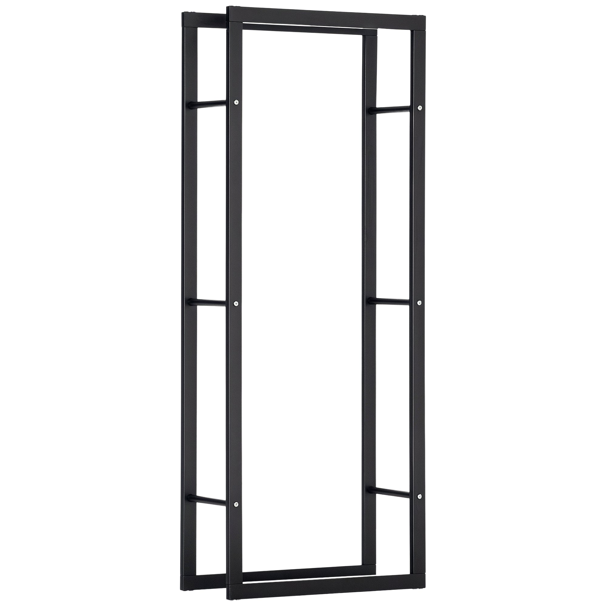 HOMCOM Brandholzregal Metal 60 x 25 x 150 cm - Log Rack Stack Aid Stahlrahmen bis zu 100kg Kéierstand Outdoorgestell Firewood Rack fir den Garag oder Terrasse Schwaarz