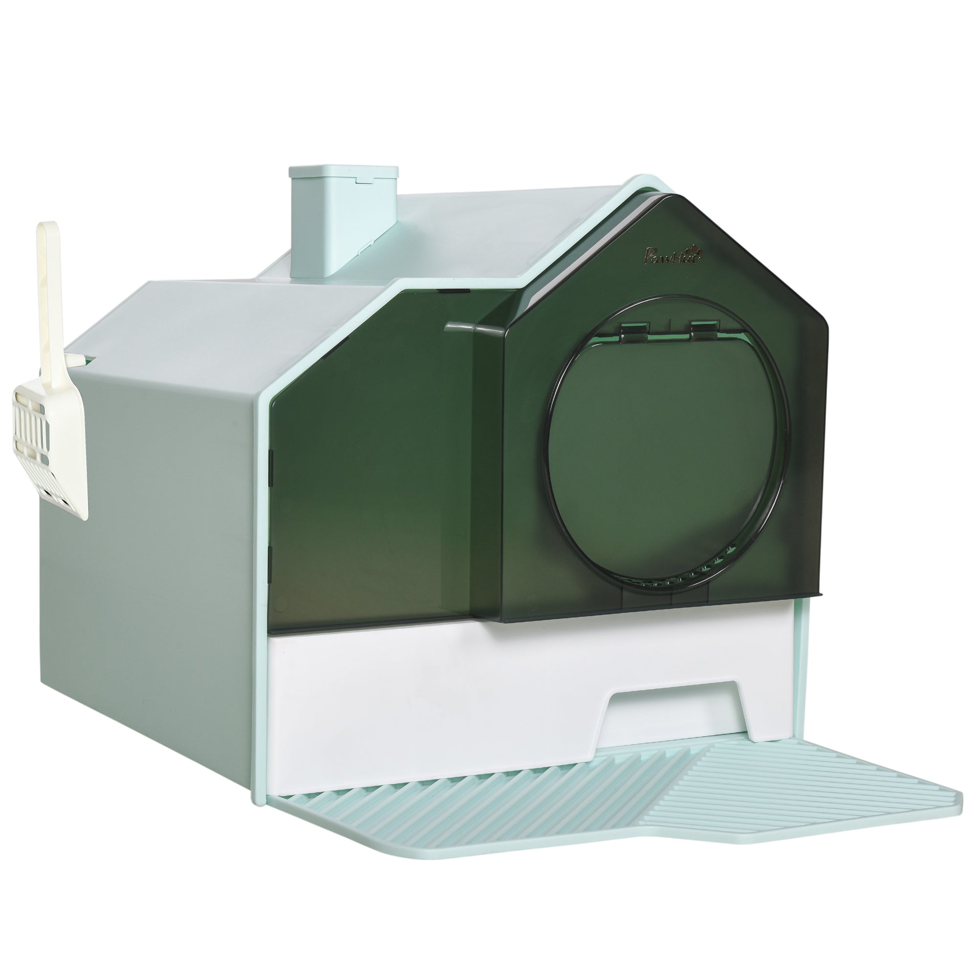 Cat Litter Box with Bottom Tray, Scoop, Filter, Hooded Toilet for Cats up to 8 kg, ABS, Plastic, Light Blue 47 x 45 x 42 cm