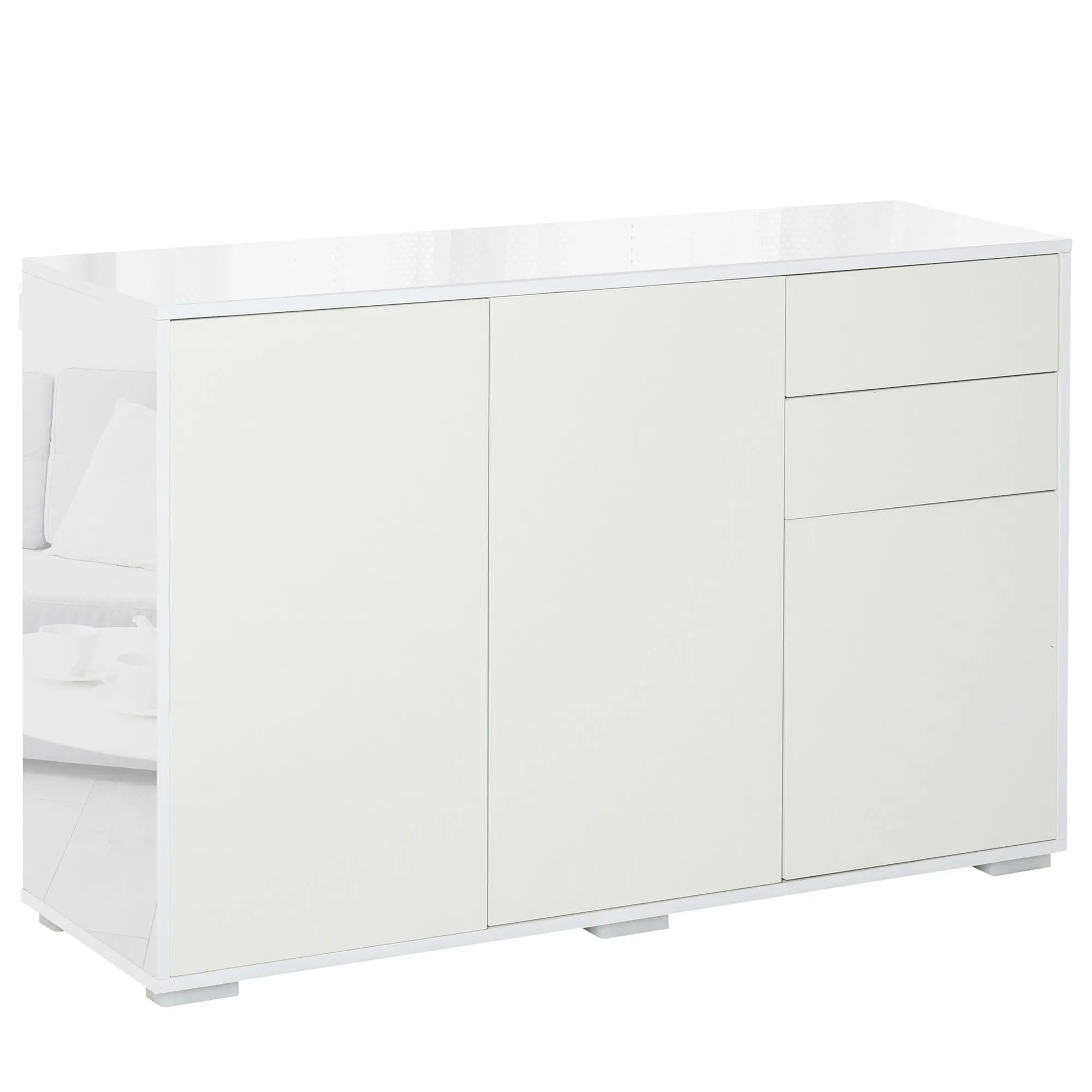 Living Room Sideboard with 3 Doors 2 Drawers and Adjustable Interior Shelf Storage Cabinet for Kitchen Bedroom Anti-tipping 117x36x74 cm High Gloss White