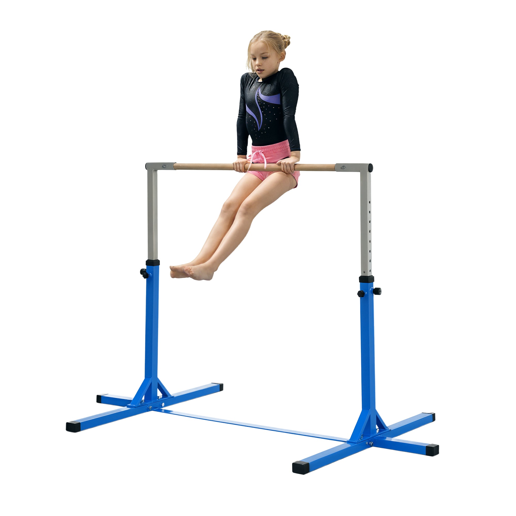 Barre Horizontale de Gymnastique HOMCOM, barre horizontale réglable en hauteur sur 13 niveaux, barre en bois avec construction en acier stable jusqu'à 75 kg de capacité de charge, pour enfants à parti