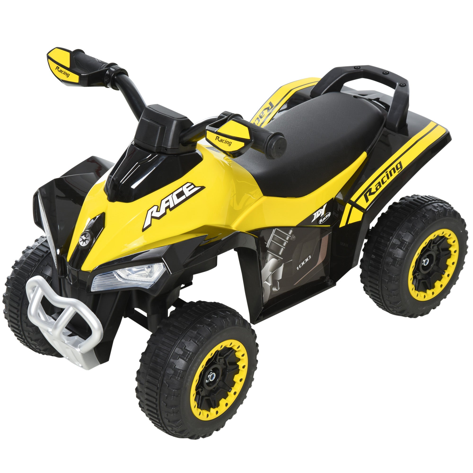 HOMCOM Voiture à Pédales pour Enfants, Go Kart à Pousser avec Jouet à Roulettes pour Enfants de 18-36 mois, Lumières & Musique, Plastique Acier Jaune 67,5 x 38 x 44 cm