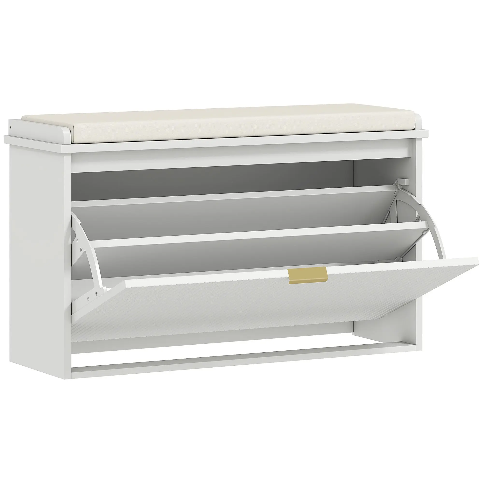 Shoe Storage Bench with Padded Seat Narrow Entryway Shoe Bench Flip Top Shoe Cabinet Storage Bench for 6 to 10 Pairs Small Hallway Bedroom White 80 x 26 x 47.5 cm