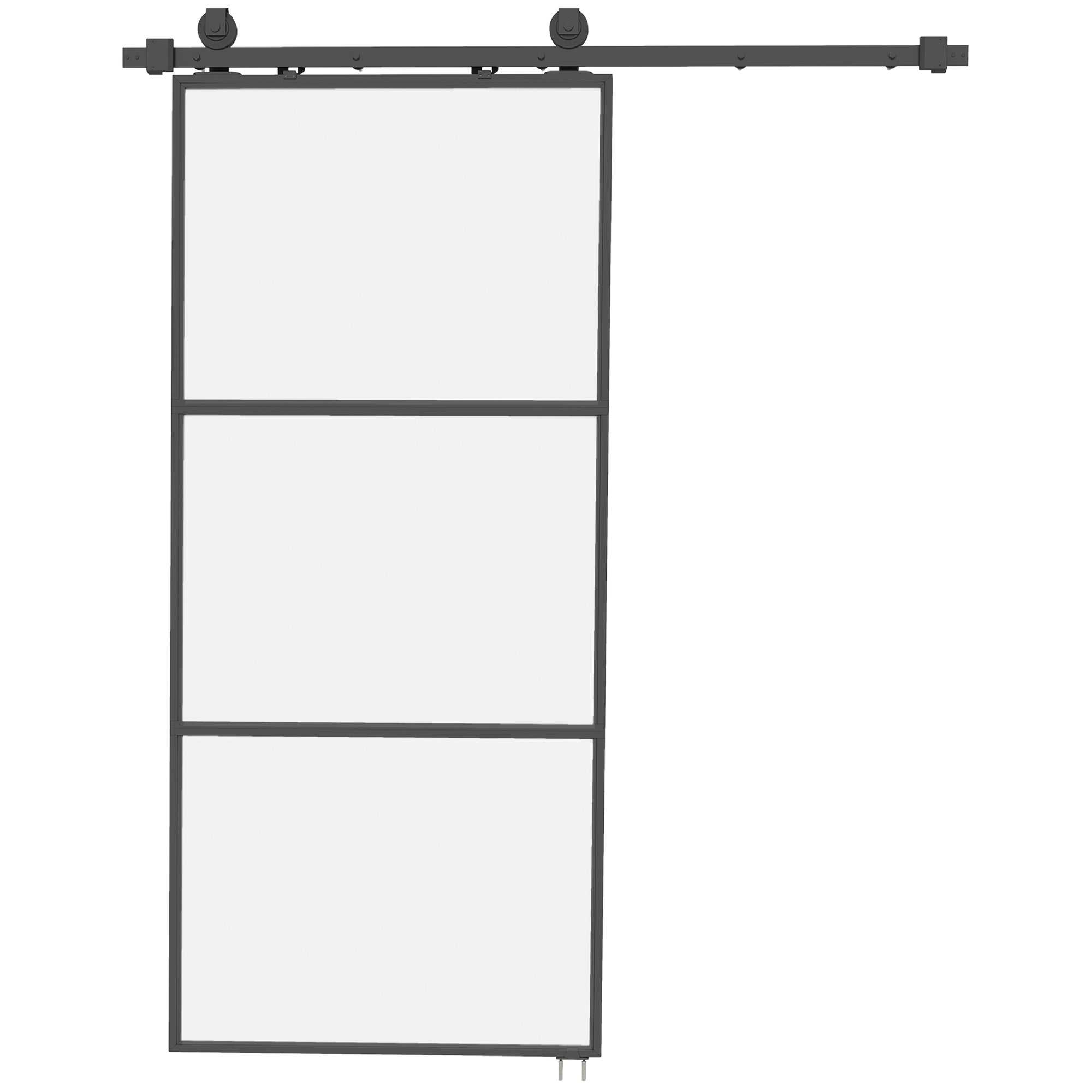 HOMCOM Liuguksustega Uks koos Riistvaraga - Klaasliuguks Pehme Sulgemismehhanismiga Vannituppa, Elutuppa, Kööki 91.4x203.2 cm Must