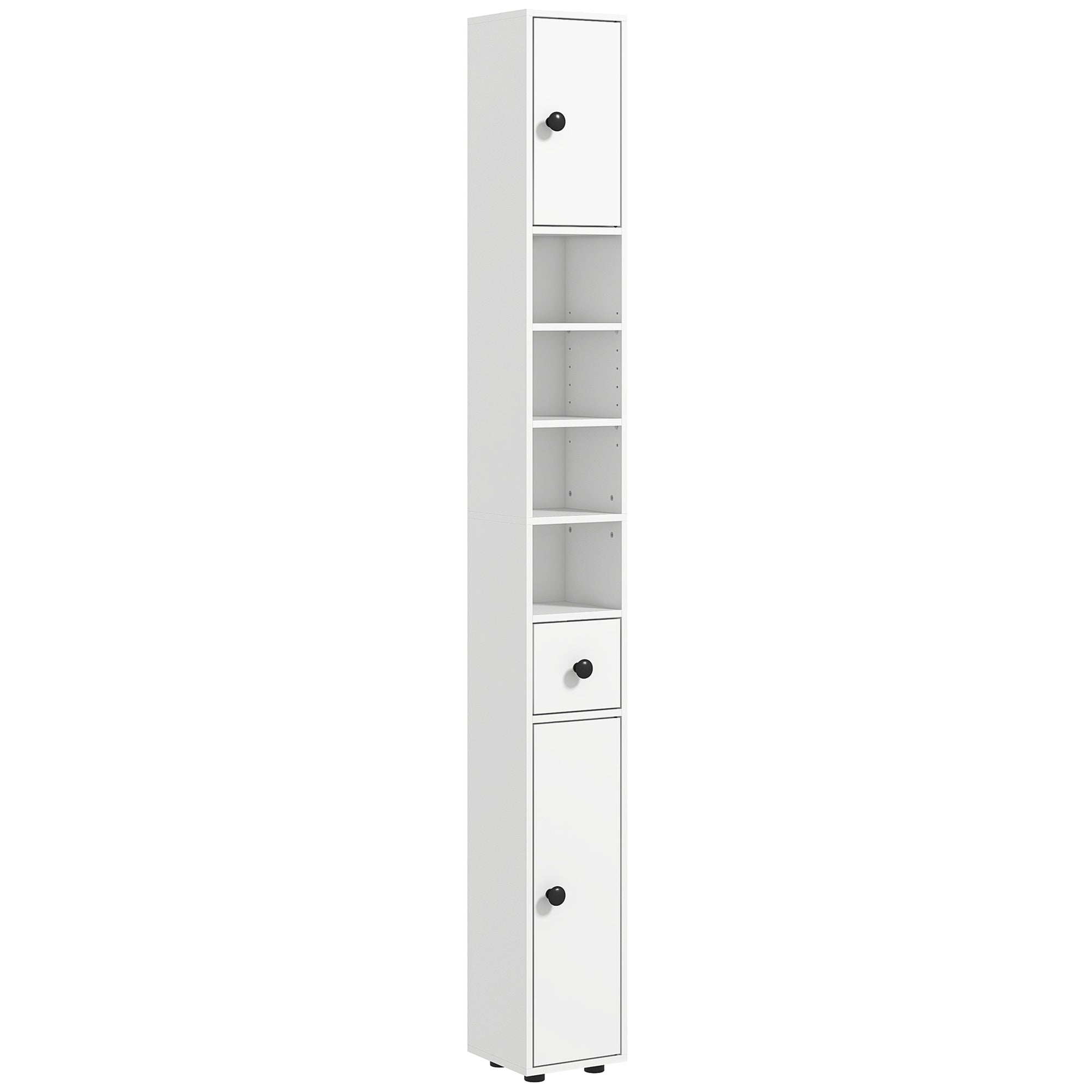 Tall Bathroom Cabinet Column with Drawer Adjustable Shelves Narrow Storage Unit Anti Tip White 20 x 20 x 180 cm