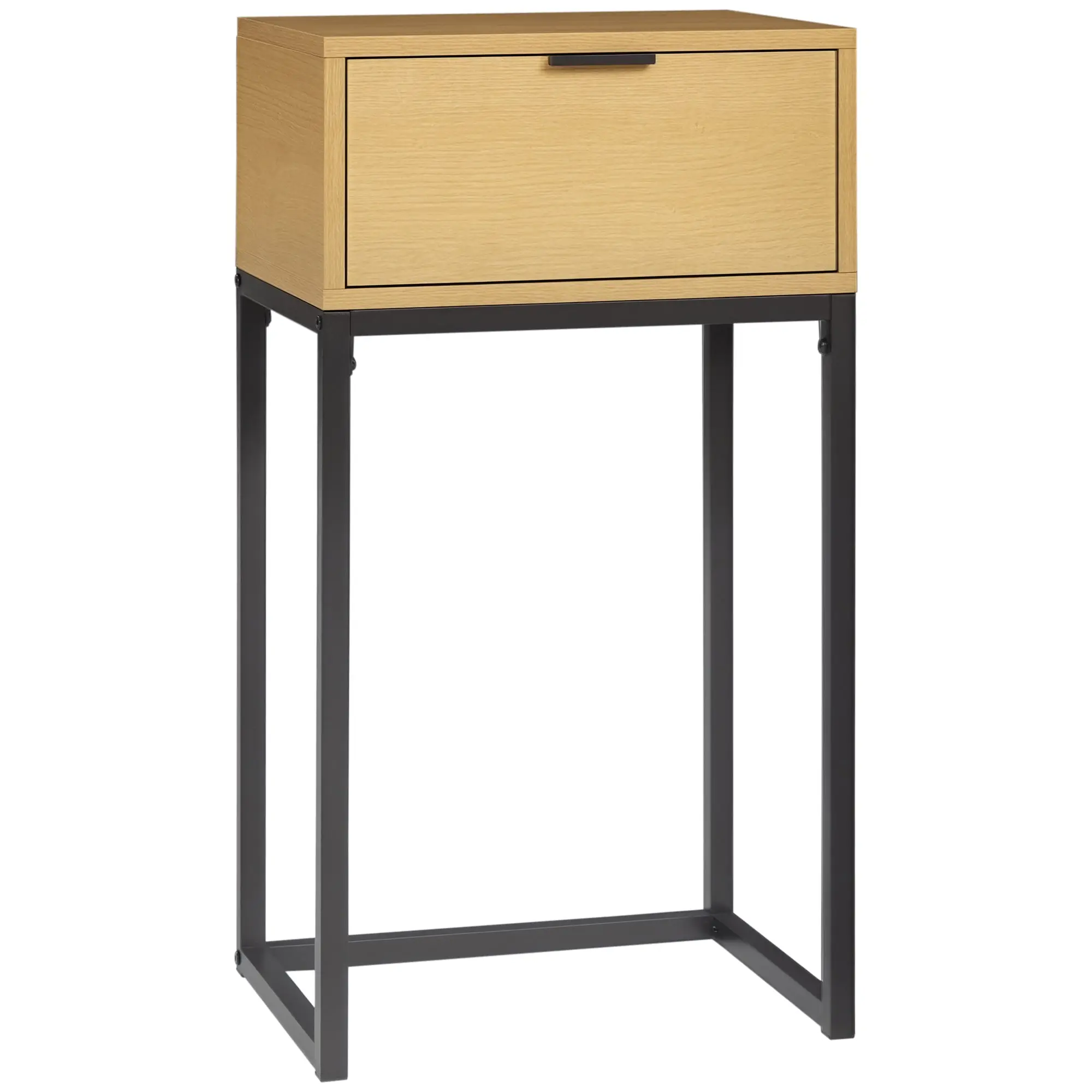 Sofa Side Table Modern End Table with Drawer and Steel Legs for Hallway Living Room Bedroom 40x30x76 cm Natural