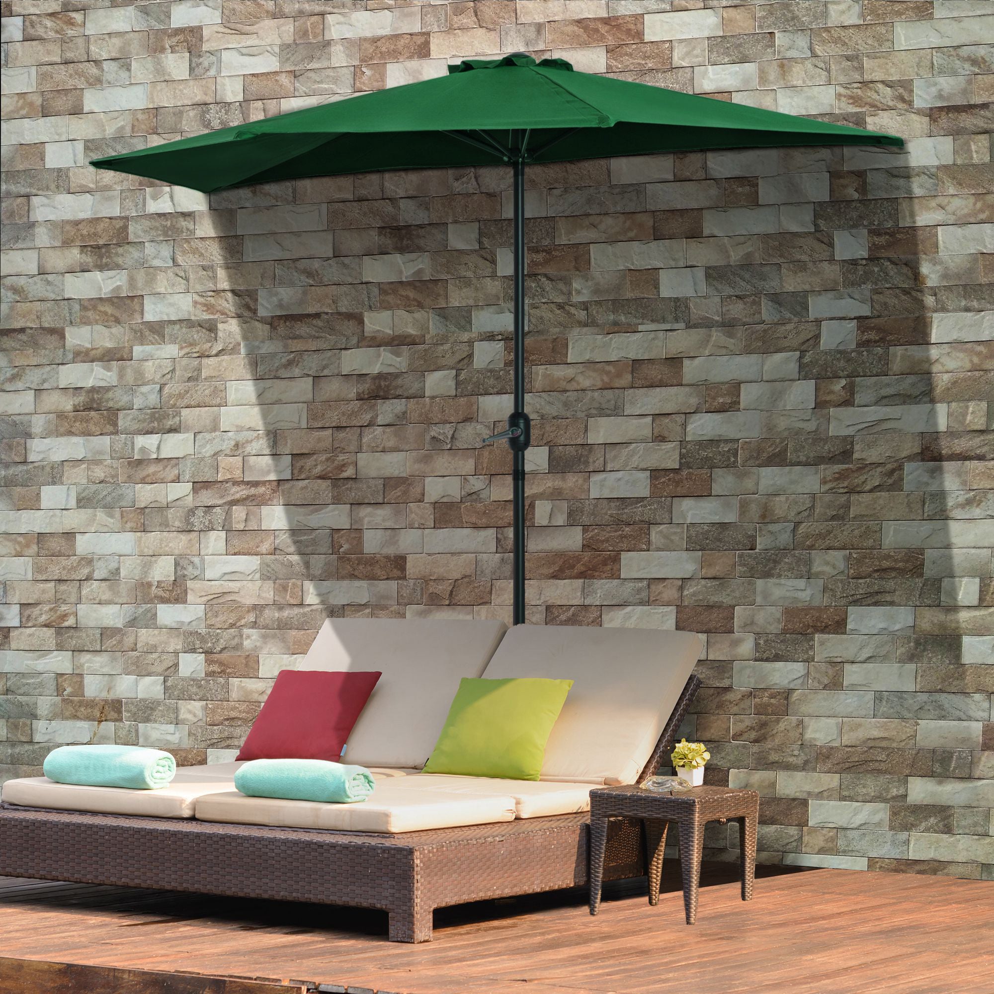 Half Umbrella - Balcony Umbrella 5 Metal Ribs 2.93 x 1.5 x 2.49 m High Density Polyester Green