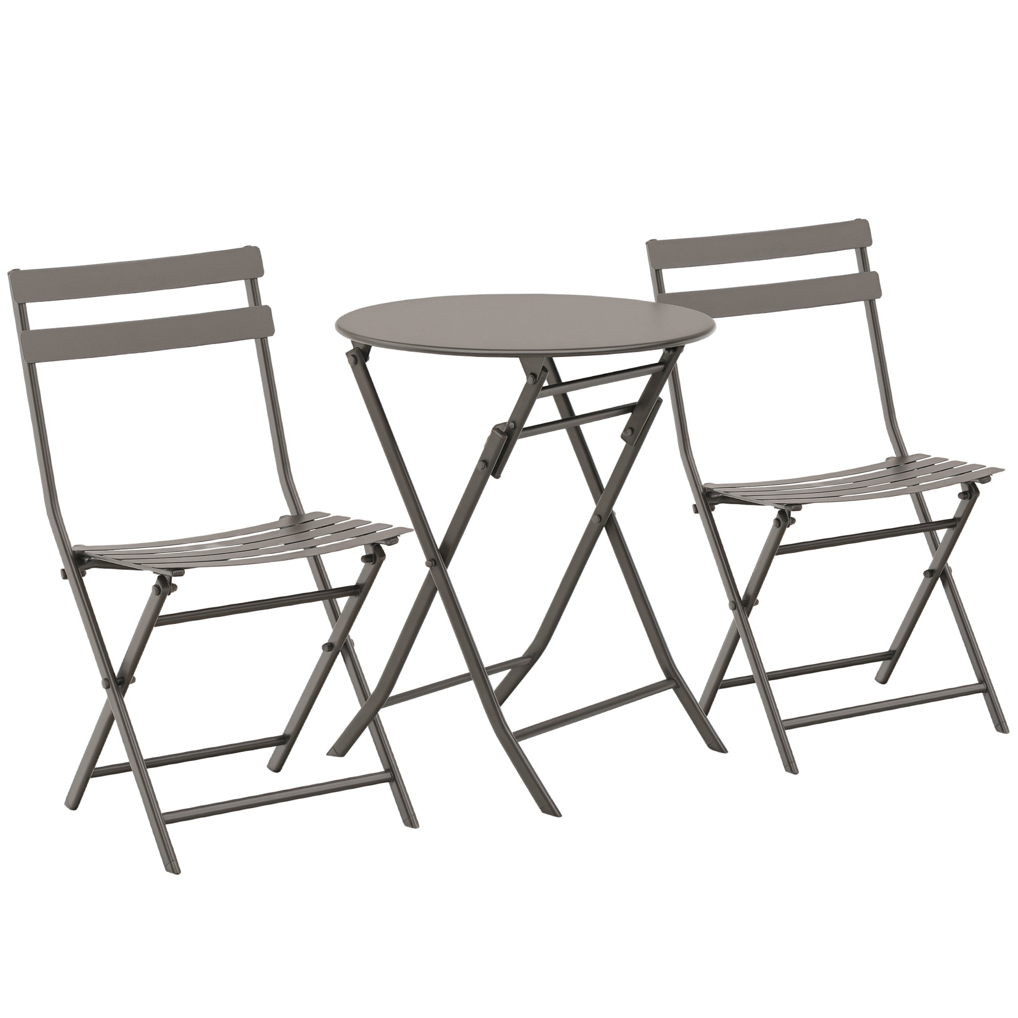 Outsunny Klappbarer Gartentisch mit Stühlen aus braunem Stahl, 3-teiliges Set für Balkon, Terrasse, Outdoor