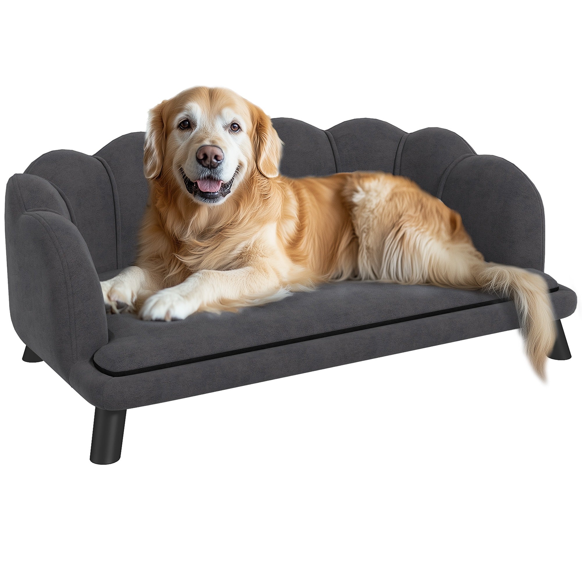 PawHut Honden Sofa, Wasbare Hoes, Huisdier Sofa met Rugleuning en Houten Poten, Katten Sofa, voor middelgrote honden tot 25 kg, Donkergrijs