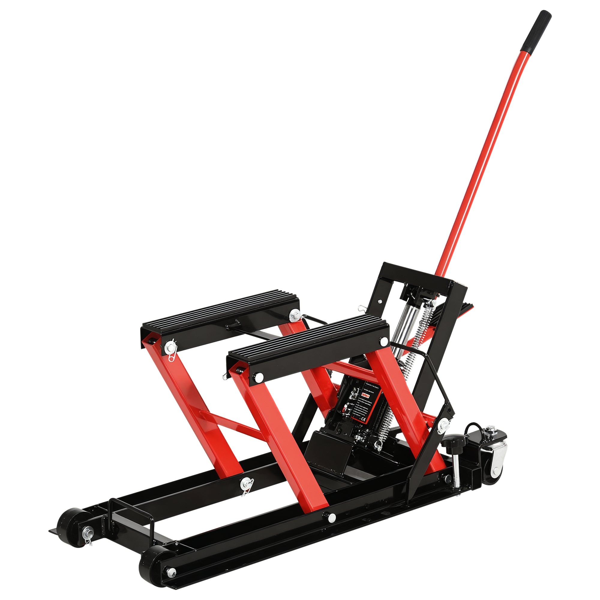 DURHAND motociklu hidrostatiskā krava 680 kg ATV pacēlājs garāžai, regulējams augstums 24-36 cm ar augstas stiprības neslīdošo platformu 110x36x67 cm Melna un Sarkana