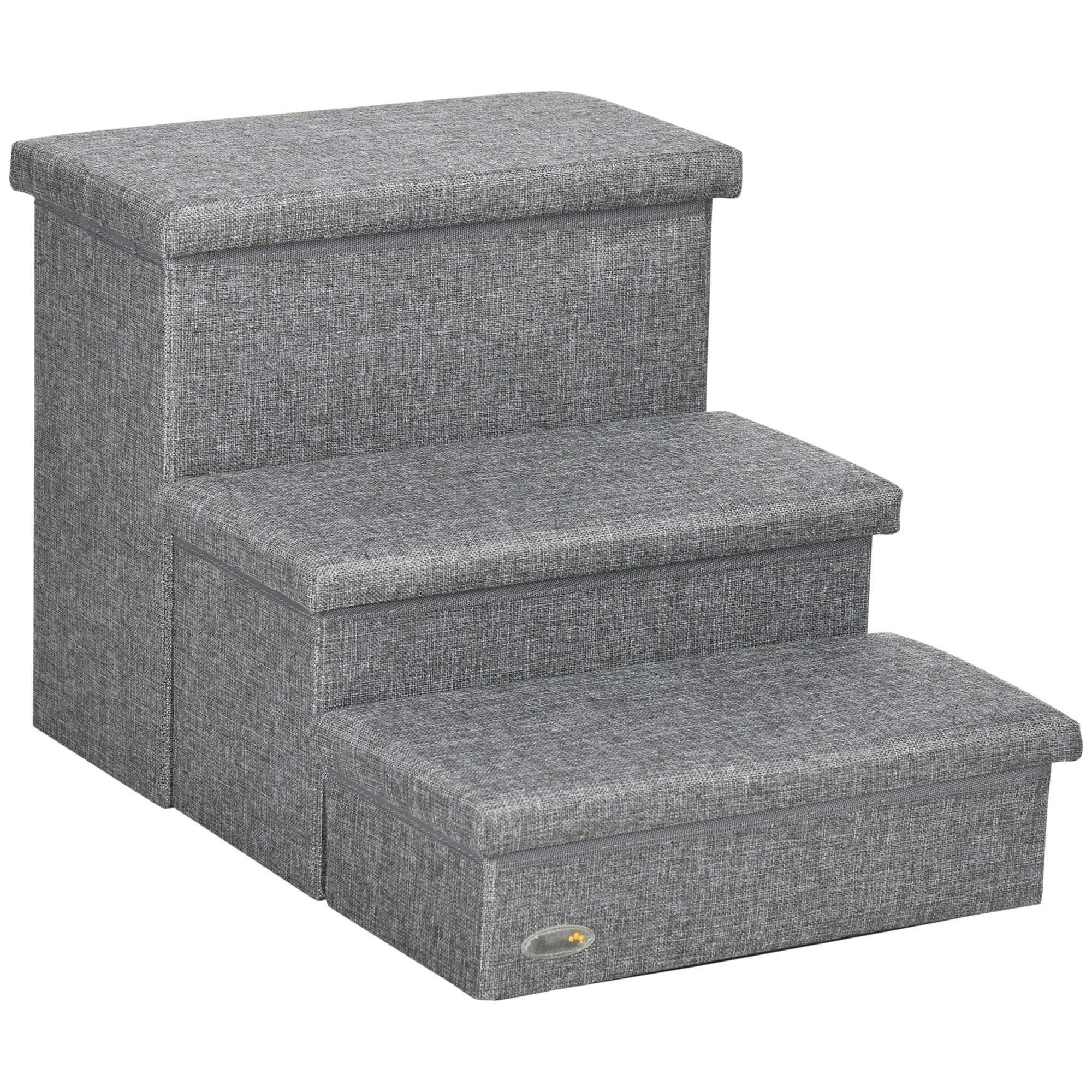 Escaliers pour Animaux PawHut en 3 Étapes avec Tops Ouvrables et Espace de Rangement 63,5x42,5x40,5 cm Gris