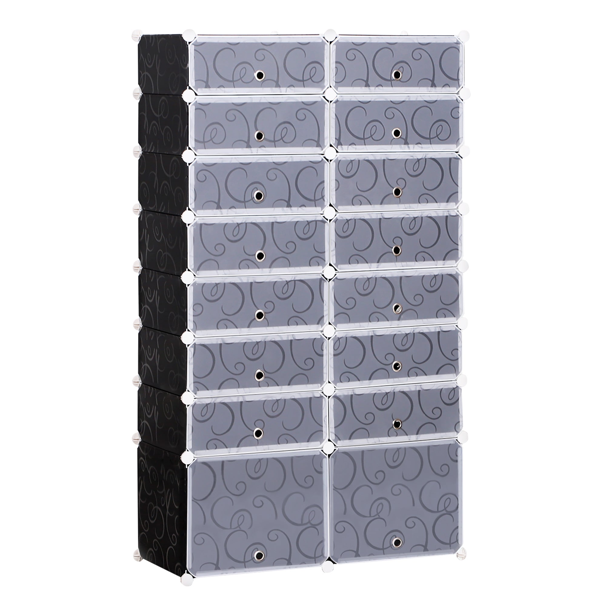 HOMCOM Schoenendozen Set van 16 Stapelbare Schoenorganisatoren met Deur, Zwart + Wit