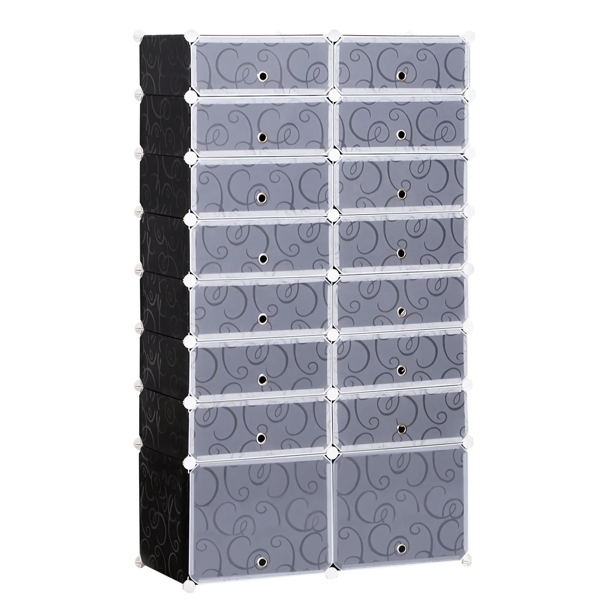 Shoe Boxes 16-Piece Set Stackable Shoe Organizer Shoe Storage Storage Boxes Shelving System with Door, Black + White