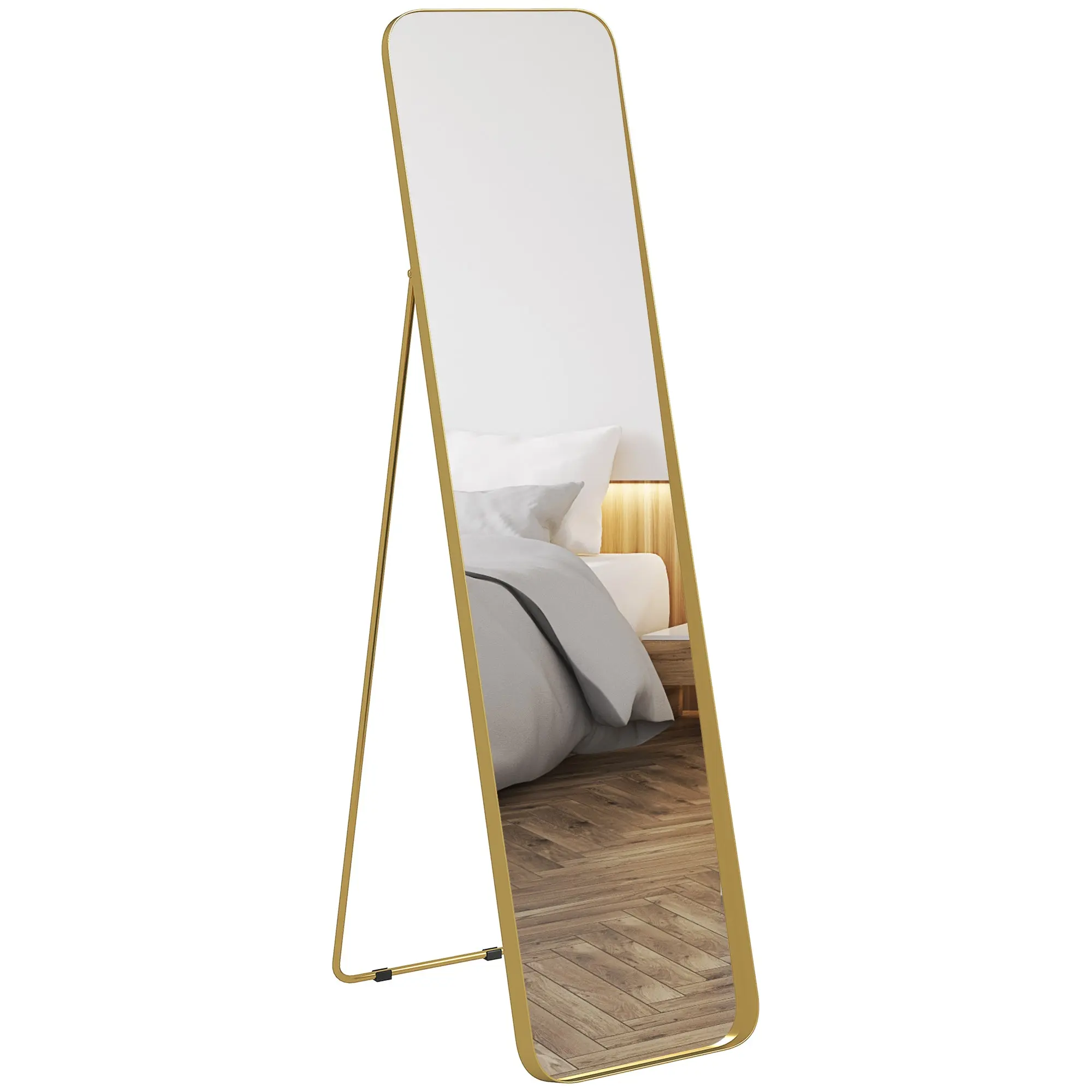 Full Body Mirror 160 x 40 cm Slimming Floor Mirror with Metal Frame and Shatterproof Glass, Stand Mirror for Standing, Leaning, Mirror for Living Room, Bedroom, Hallway, Gold