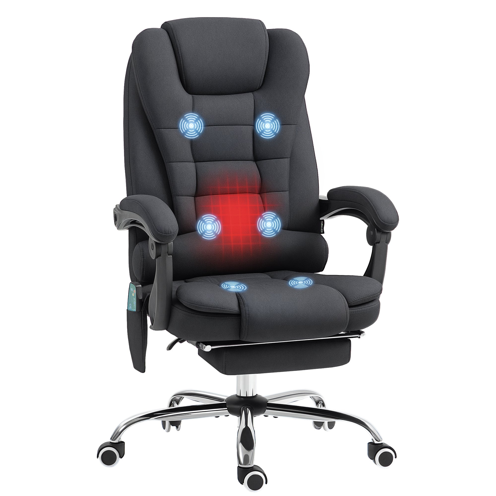 Office Chair with Massage Function, Ergonomic Desk Chair with Reclining & Heating Function, Height Adjustable Computer Chair with Footrest, Side Pocket and Remote Control, Black