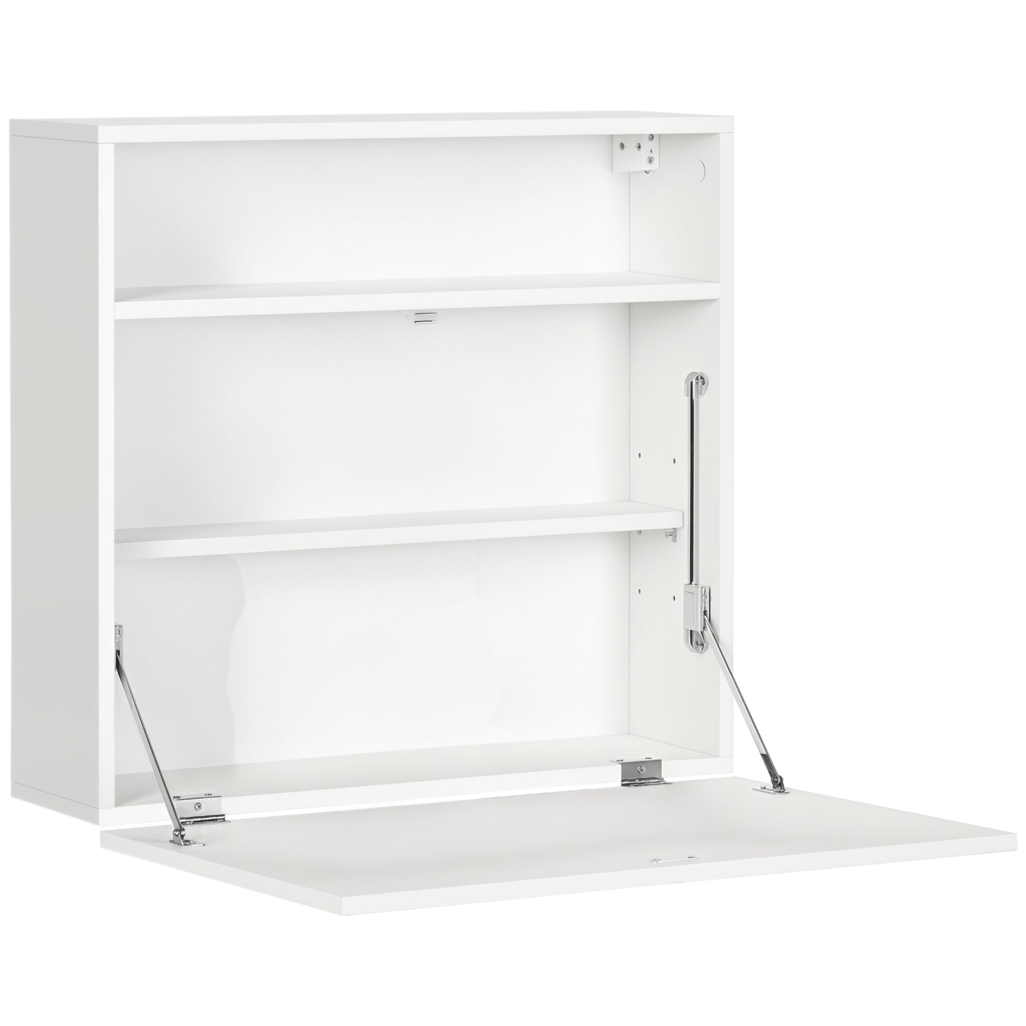 HOMCOM Moderne Wand-Installéiert Klappdesk Schwebend Multifunktionell mat Späicherregaler Last 40 kg fir Schlofkummer, Wunnzëmmer an Büros 64x20x60 cm Wäiss
