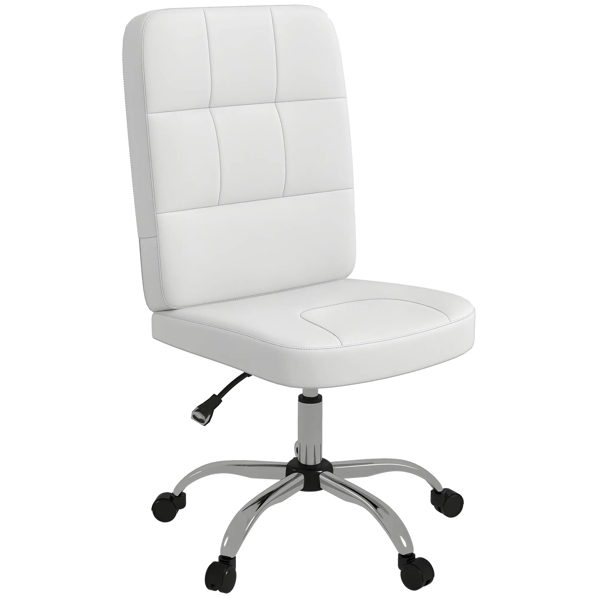 Armless Office Chair Swivel Faux Leather Desk Chair with Adjustable Height Modern Style Holds 120 kg 45x59x90-100 cm White