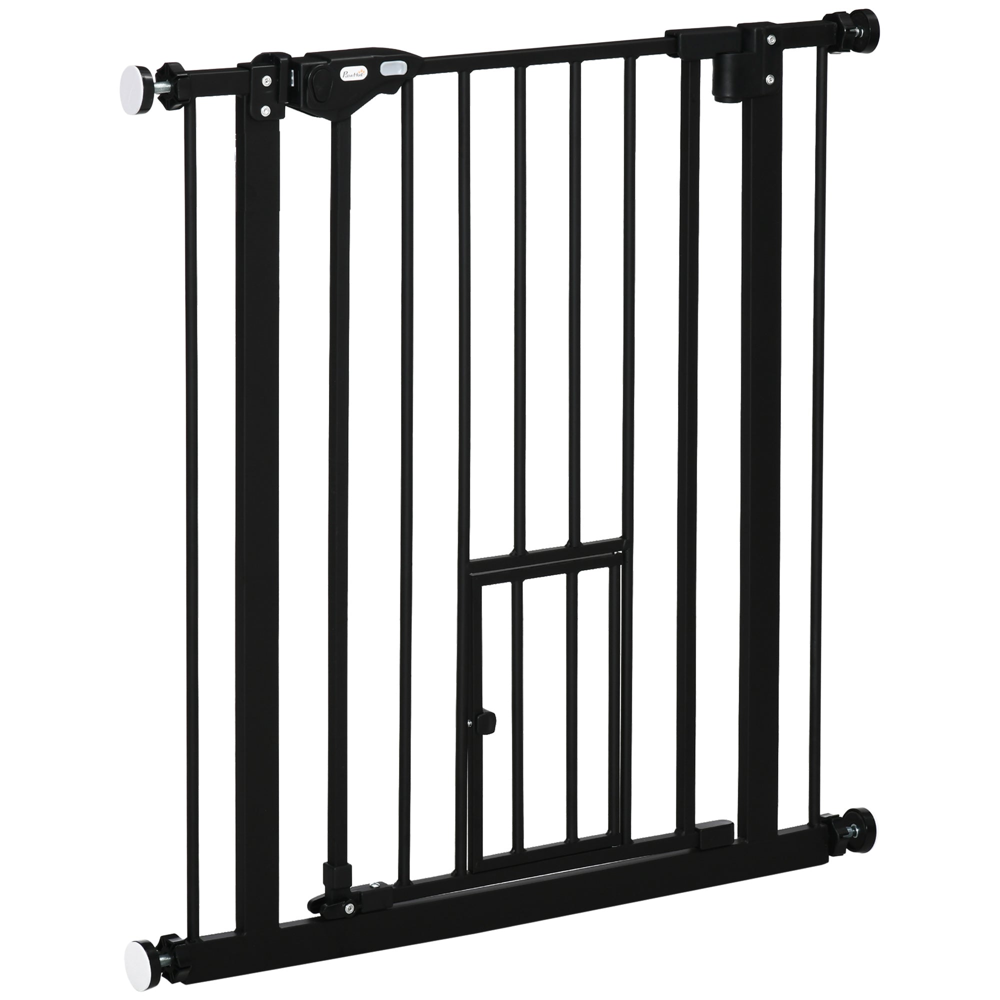 PawHut Huisdier Veiligheidshek met Kleine Vergrendelbare Deur en Dubbel Sluitingssysteem voor Deur, Gang en Trap 74-80x76,2 cm Zwart