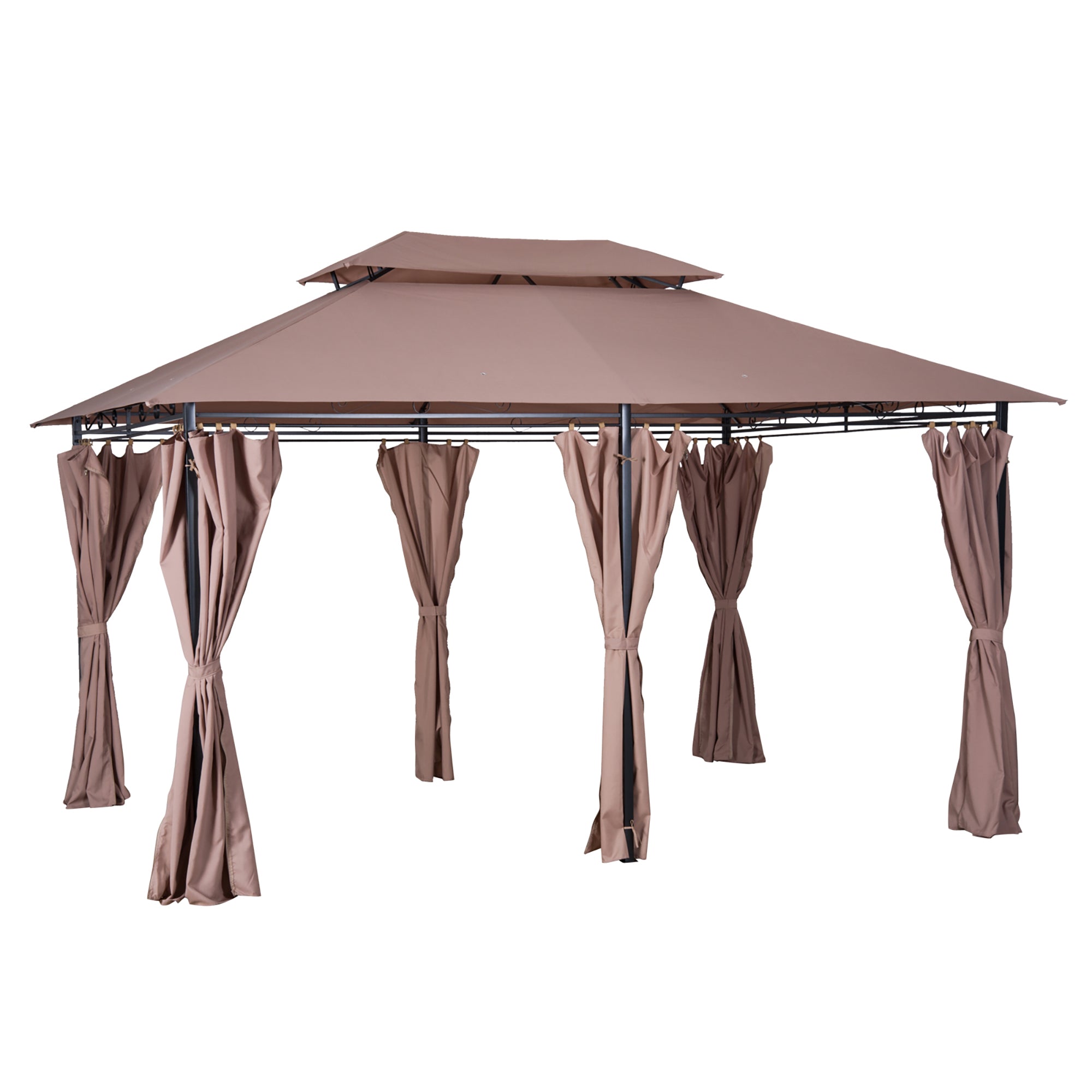 Zahradní pavilion Outsunny 3x4m s 6 bočními panely, party stan, zahradní stan, marquise s dvojitou střechou, khaki