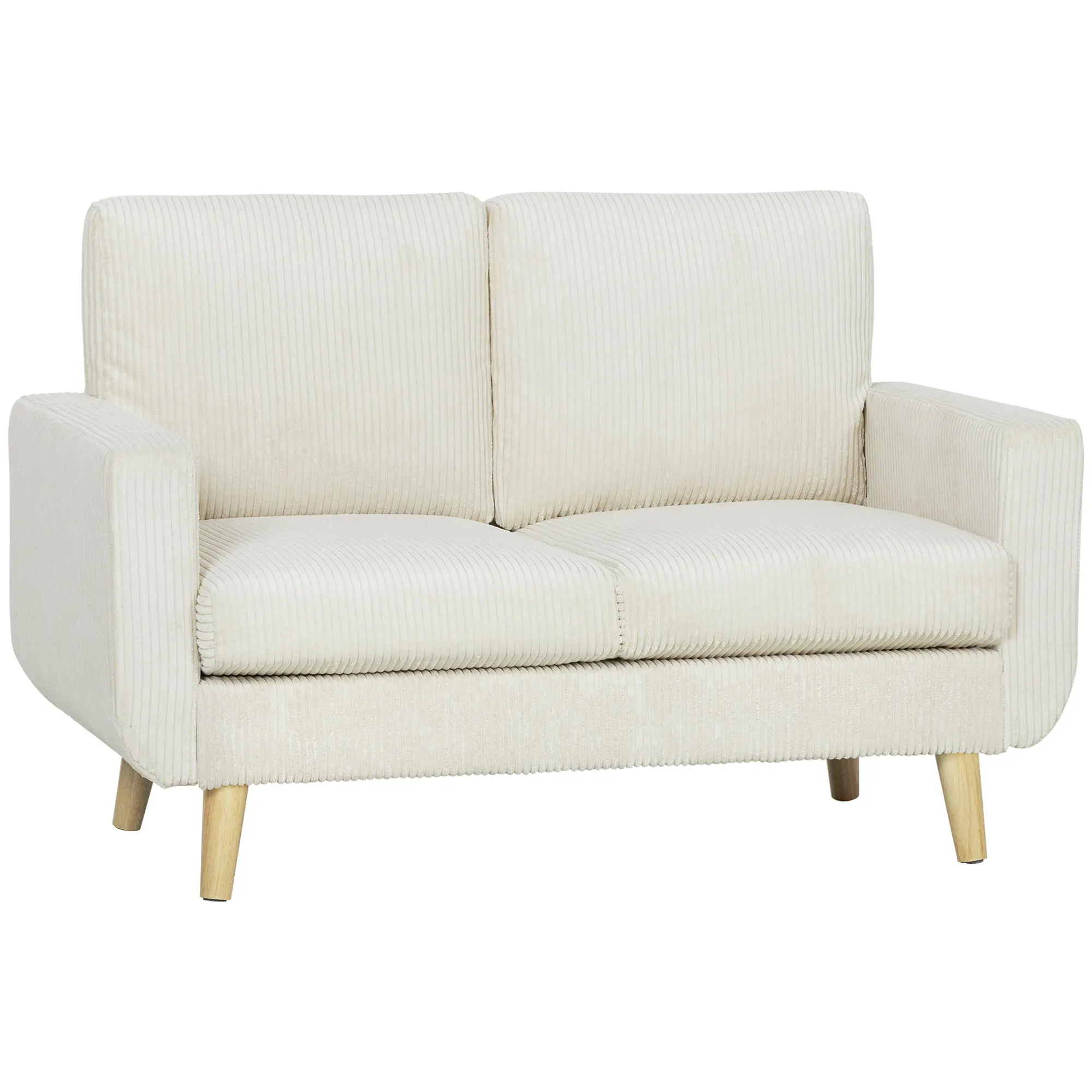 2-Seater Corduroy Sofa, Modern 52.8" Loveseat with Pocket-Spring Seat, Thick Backrest, Rubberwood Legs — Cream