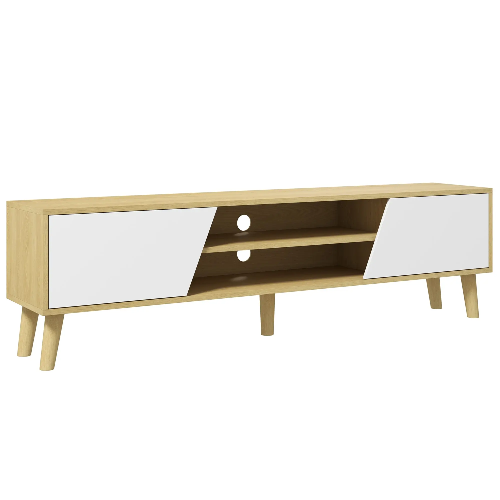 TV Stand Entertainment Center TV Cabinet with 2 Doors 2 Shelves and 5 Wood Legs for TVs up to 65 Inches 150x30x42 cm Oak