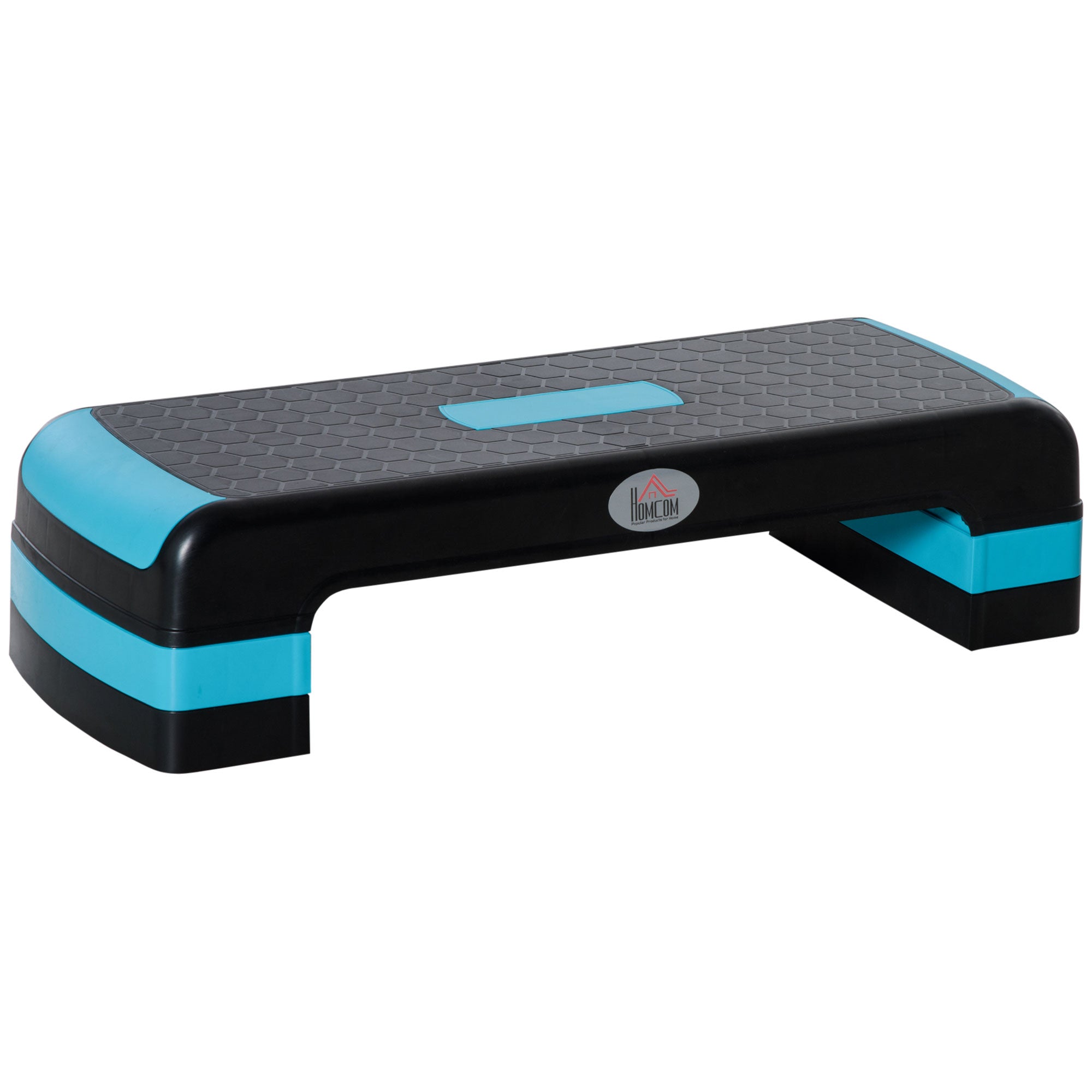 HOMCOM Aerobic Step - Fitnessplattform mit Antirutsch-Oberfläche, höhenverstellbar auf 10/15/20 cm, Übungsboard für Zuhause und im Büro, Tragkraft 150 kg, 78x28x20 cm, Blau und Schwarz