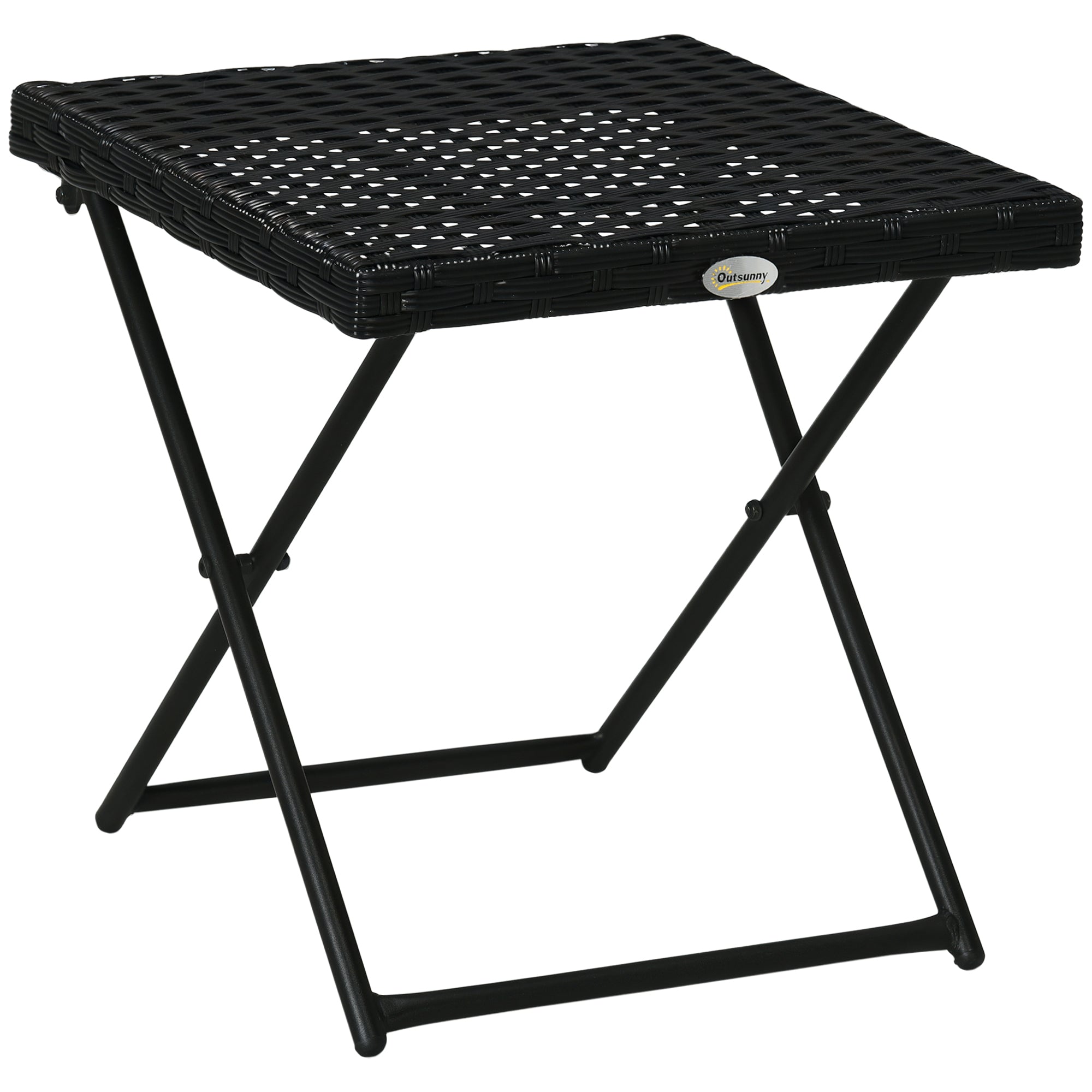 Outsunny Faltbare Säitentabelle aus Poly Rattan Kaffi Tabell Couch Tabell Placke Balkon Tabell Garangentabell Säitentabelle Téitablé Garangenmöbel Rattan Tabell fir Garang Terrace Balkon, 40x40x40cm S