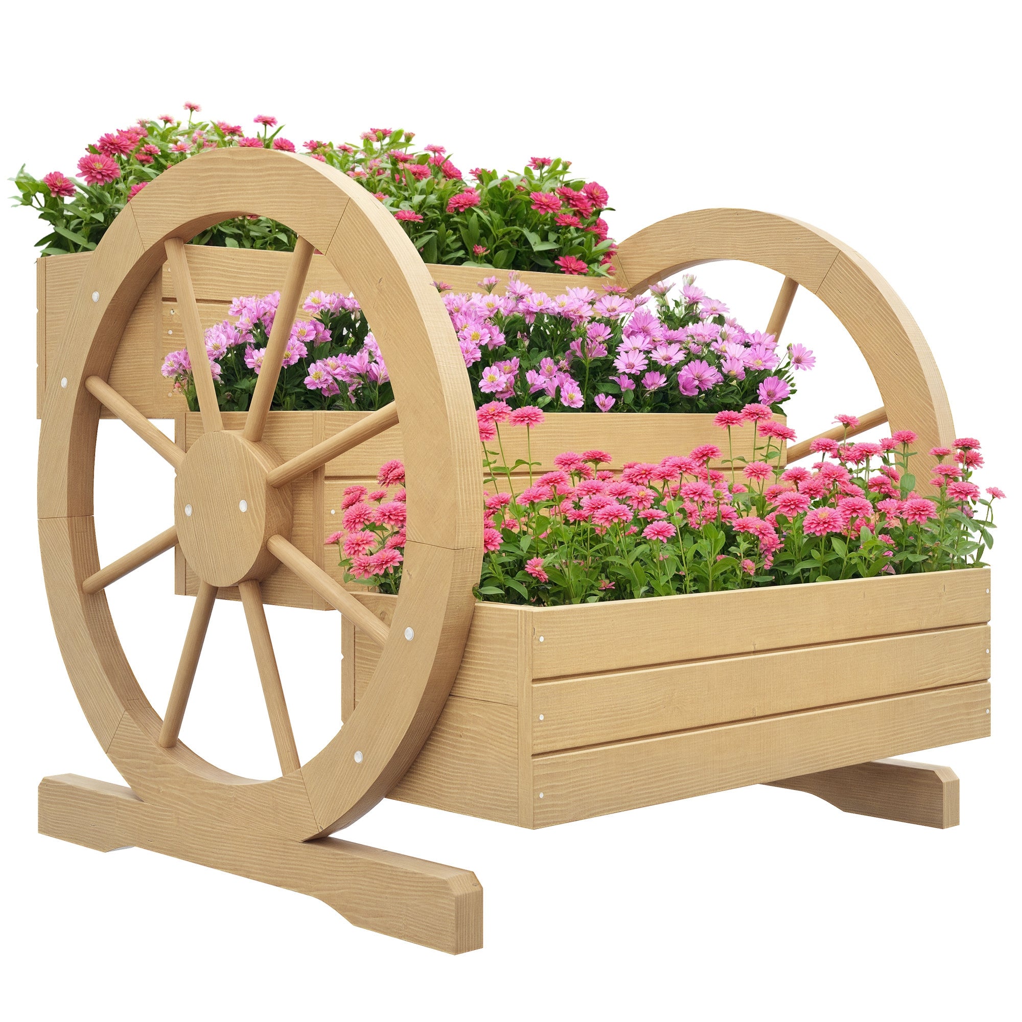 Outsunny Ruutne Tõstetud Aed 3 Tasandiga Vintage Stiil 2 Rattaga Elist Puidust, drenaažiaukudega, mõõtmed 62P x 61L x 57K cm