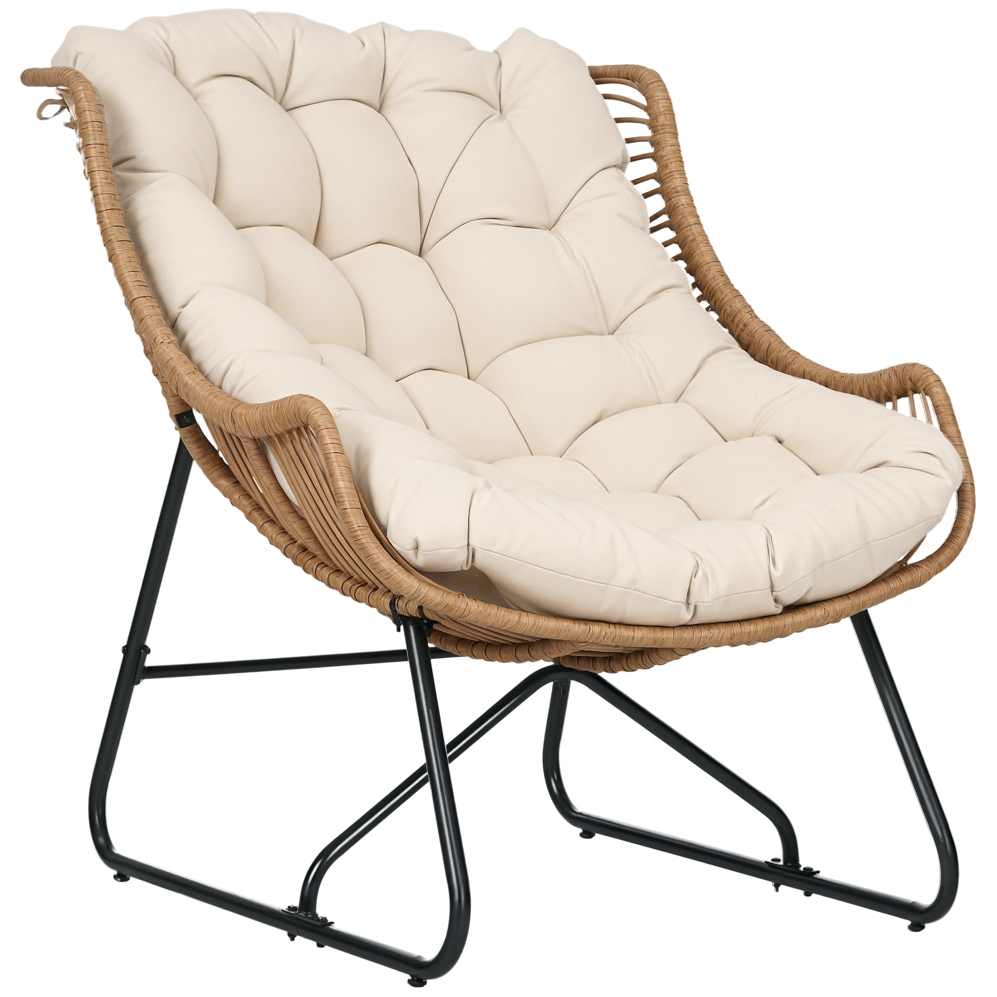 Rattan Chair with Removable Cushion, Padding, Outdoor Poly Rattan Chair, Wicker Chair up to 120kg load capacity, Garden Chairs for Garden Balcony, Porch, Patio Khaki