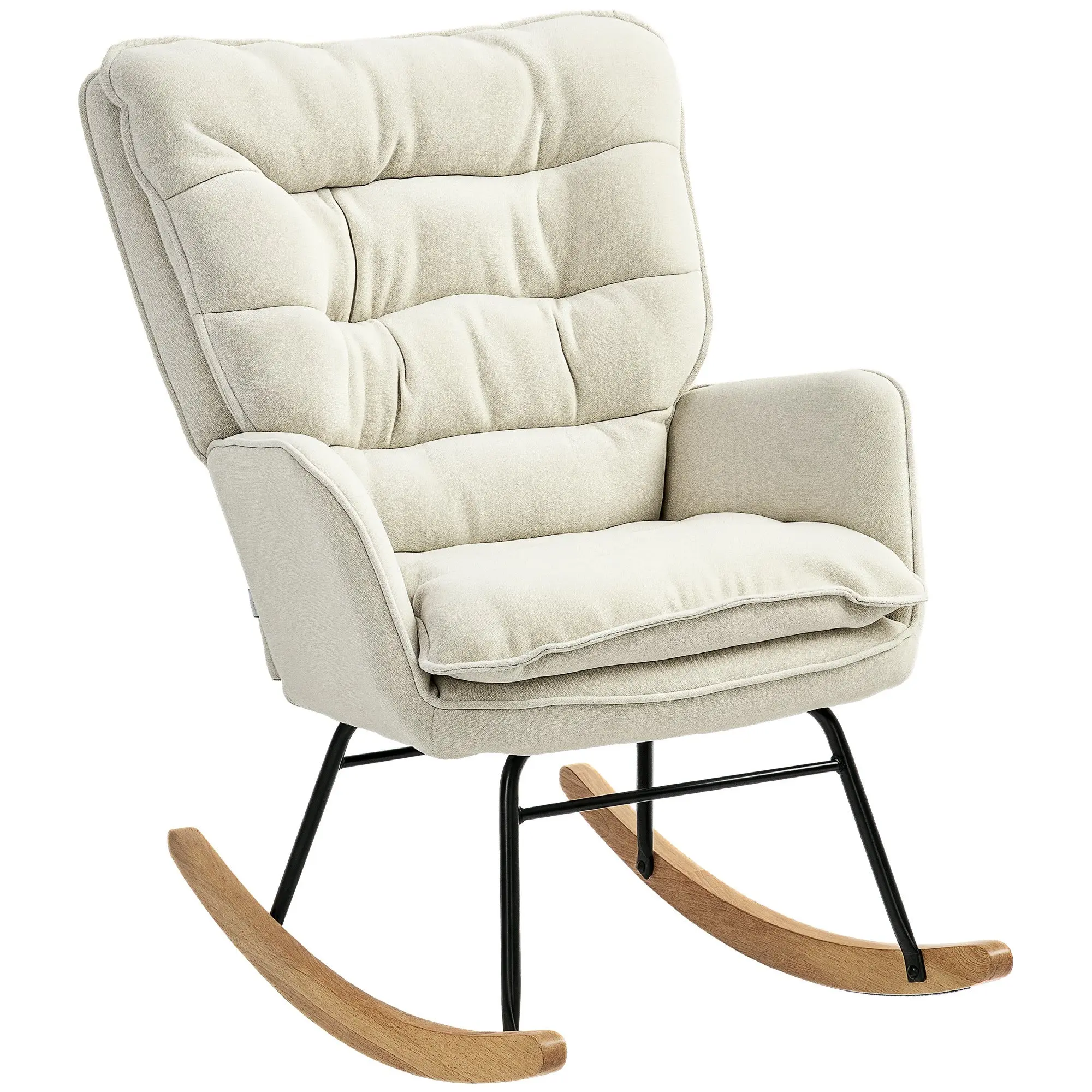 Rocking Chair Rocker Armchair, Nursing Chair with Chenille Look, Rocking Chair up to 120 kg Capacity for Bedroom, Living Room, Beige