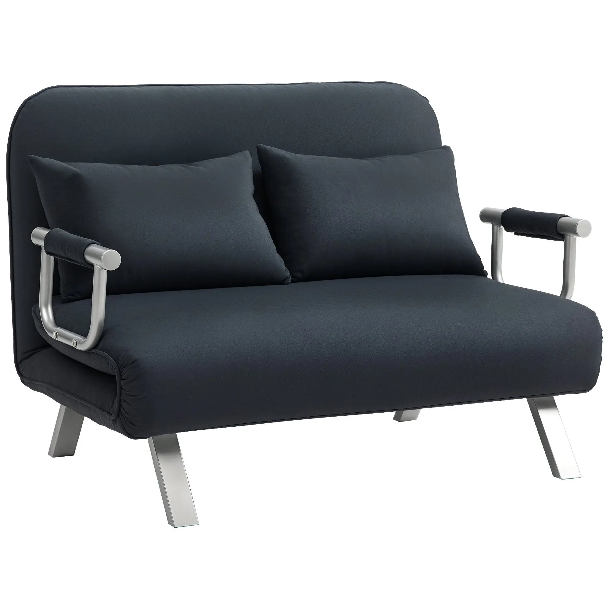 Sofa Bed with Adjustable Backrest, Throw Pillows, Sofa with Sleep Function, Velvet Look, Armrest, Guest Bed, Foldable Chair for Living Room, Bedroom, Black