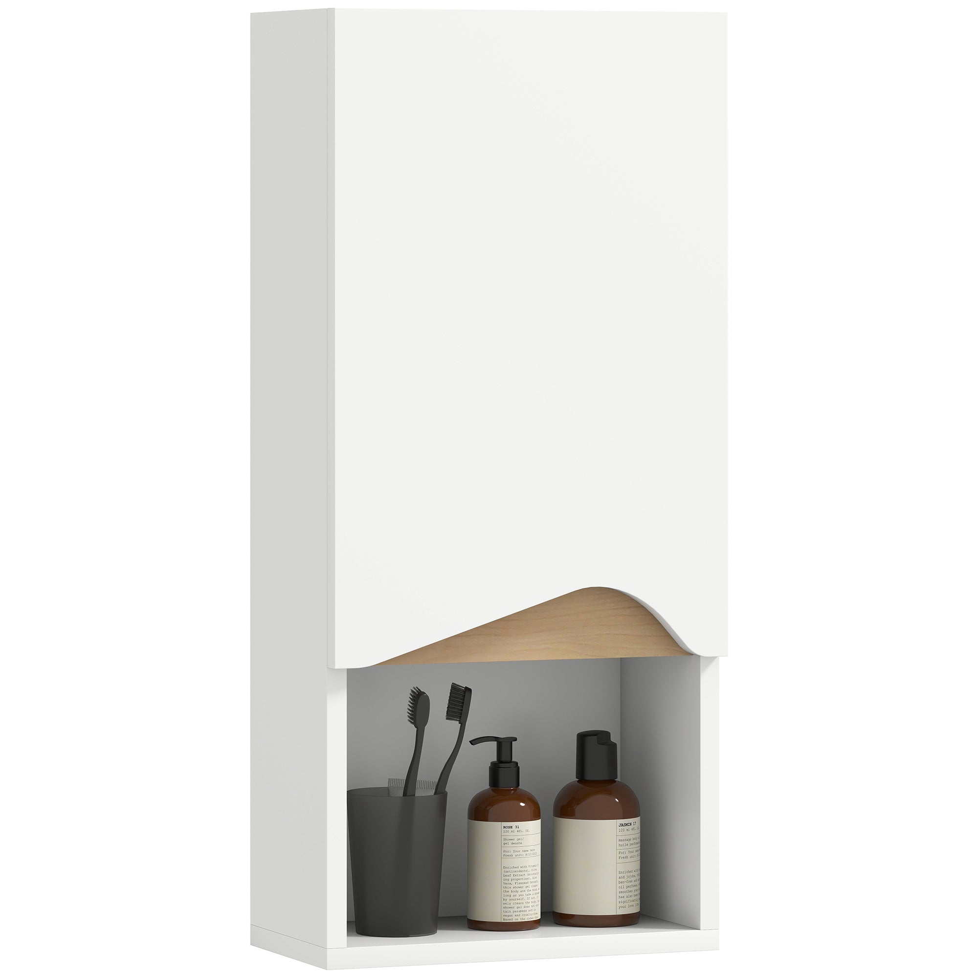 HOMCOM Wandschrank fürs Bad – Soft‑Close‑Tür, verstellbare Einlegeböden & offenes Fach, 30 x 17 x 67 cm – Weiß