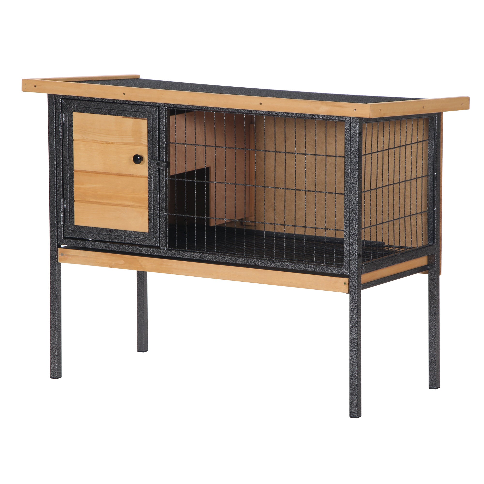 Wooden Rabbit Cage on Legs, Outdoor Hutch for Rodents, Guinea Pigs with Opening Roof - dim. 91.5L x 45W x 70H cm