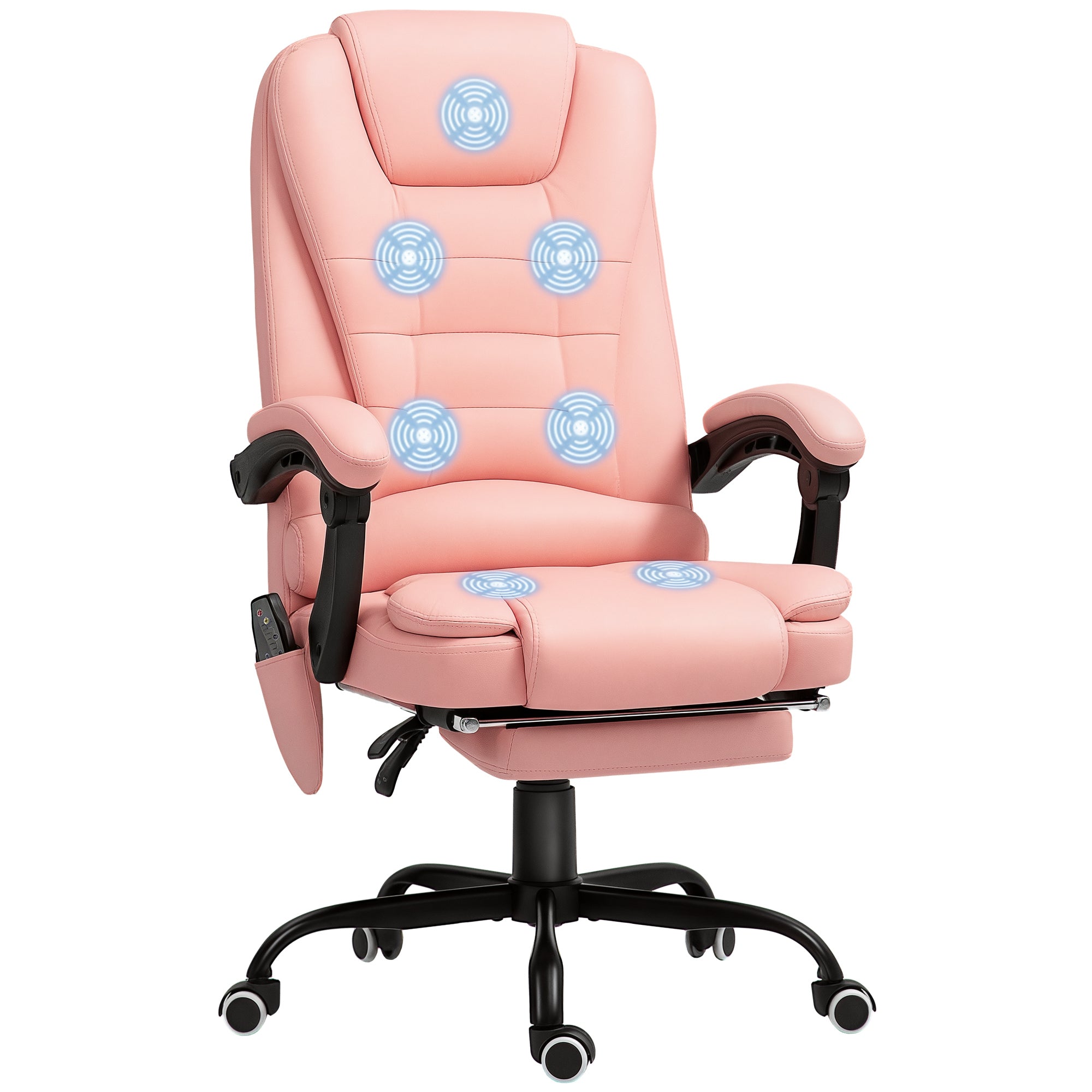 Office Chair with Massage Function, Ergonomic Executive Chair with Reclining Function, Height Adjustable Swivel Desk Chair with Remote Control, Side Pocket, Faux Leather, Pink