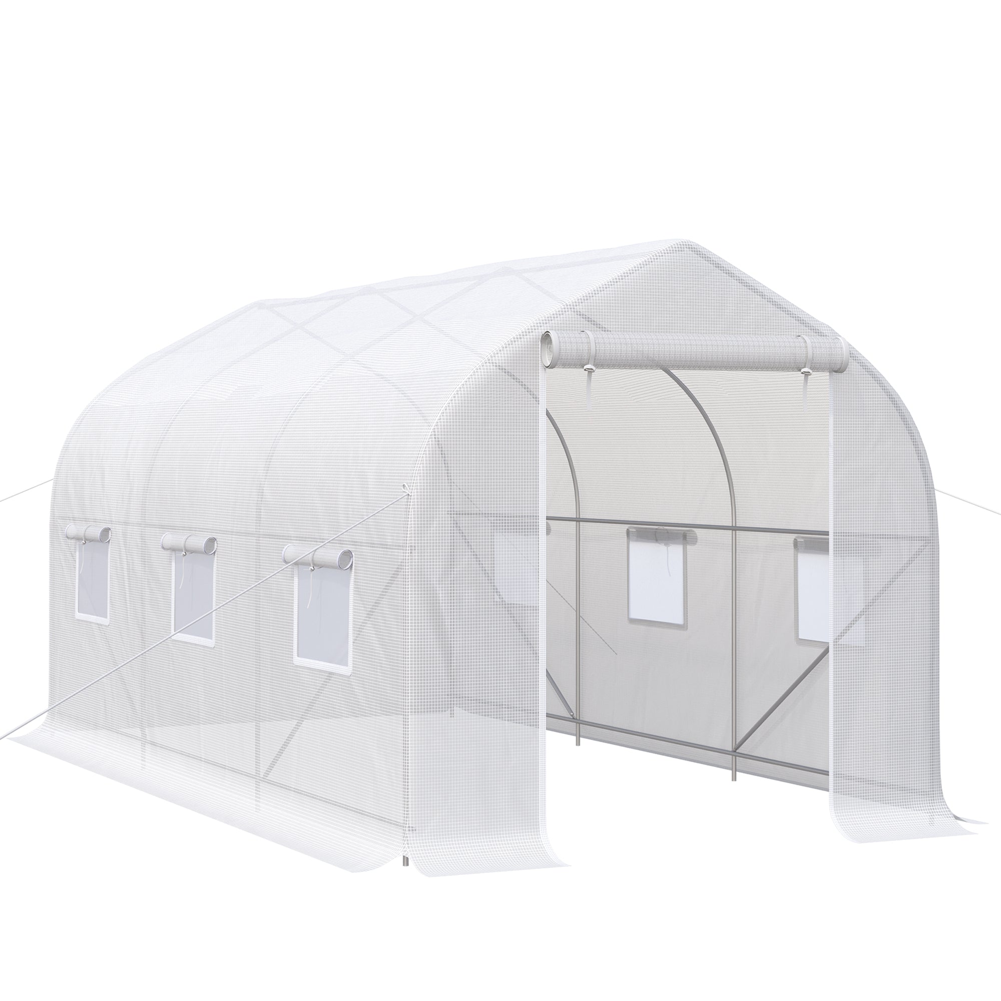Garden Greenhouse 4x2x2 m Tunnel Type with 6 Breathable Windows and Roll-Up Zipper Door for Growing Plants Vegetables White