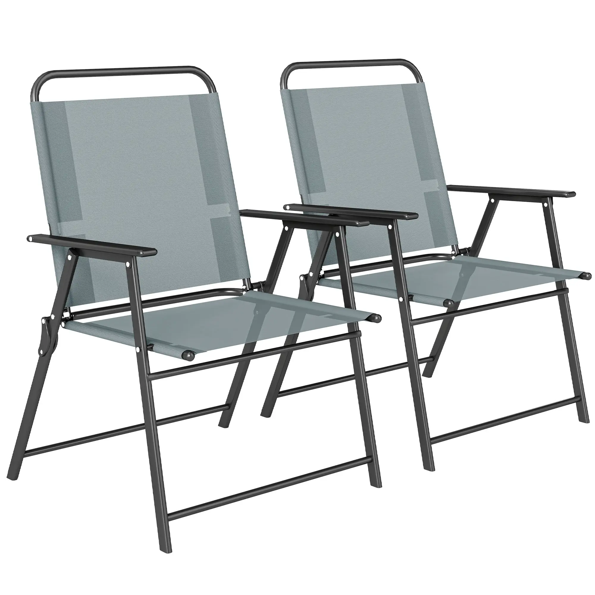 2-Pack Folding Outdoor Dining Chairs with Breathable Mesh Seat, High Back & Armrests - Gray