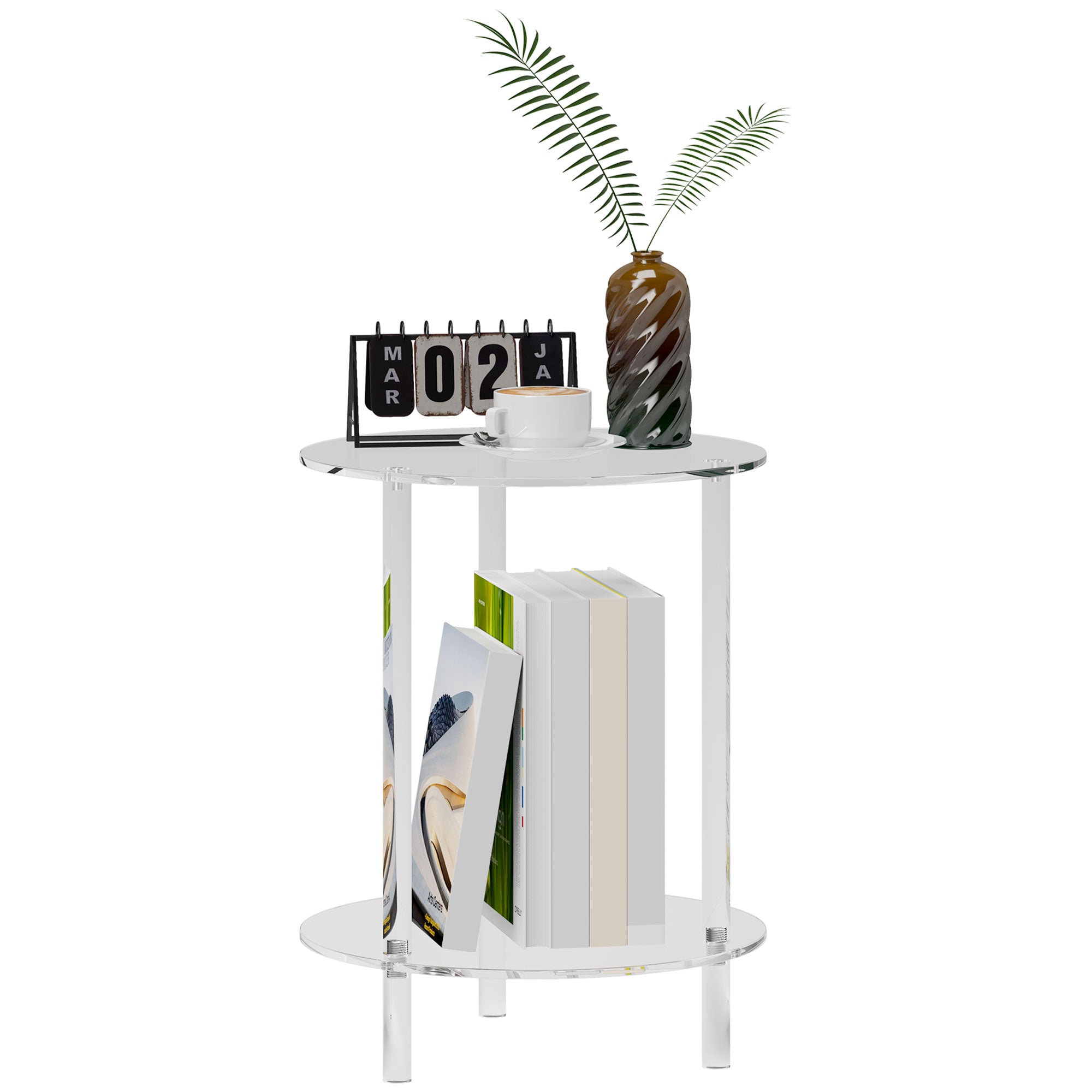 HOMCOM Rund Lav Kaffe Bord med 2 Niveauer til Interiører, Akryl Sofa Bord, Ø40x50 cm, Transparent