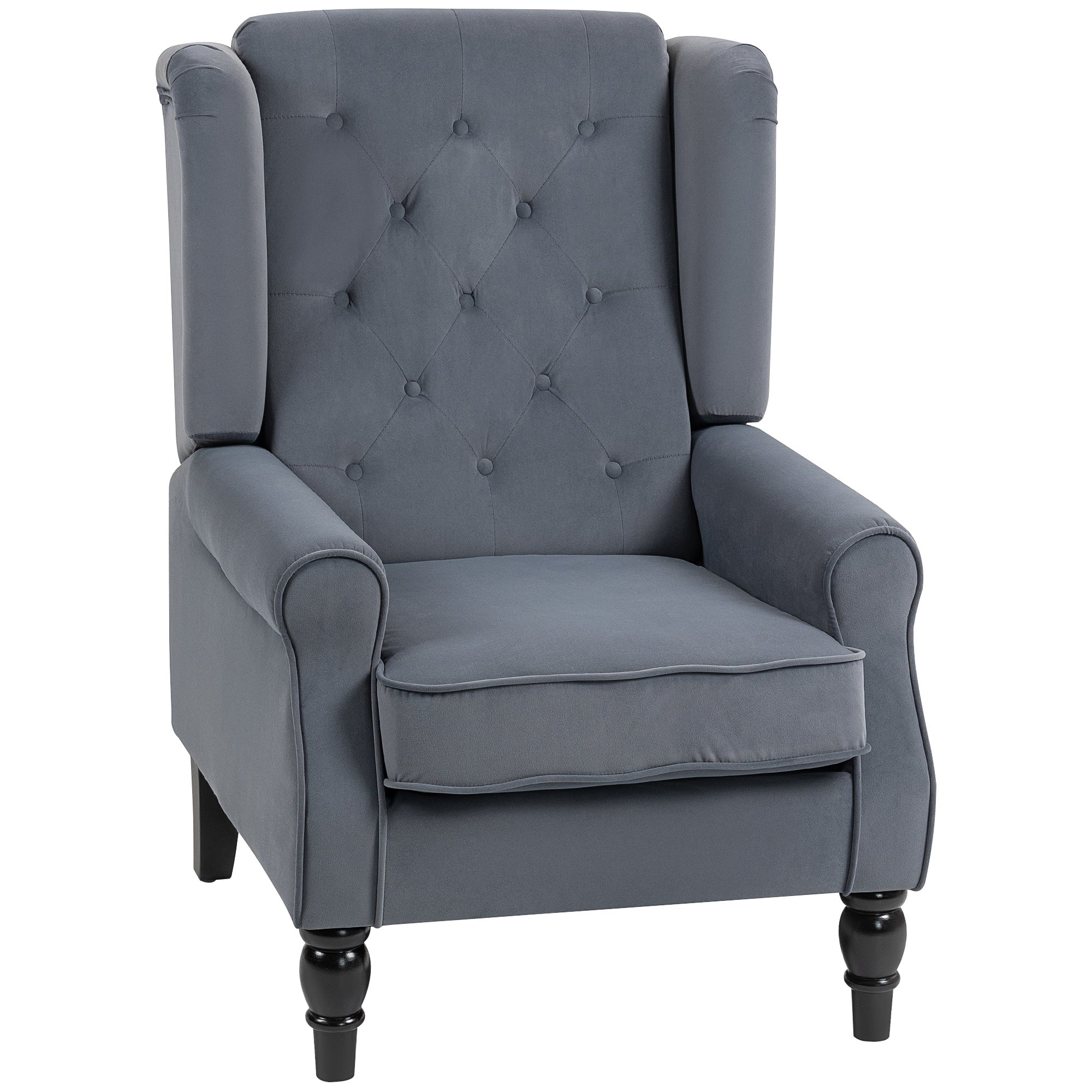 HOMCOM Πολυθρόνα Wingback με Βραχίονες, Καπιτονέ με Μαξιλάρι, Ψηλή Πλάτη σε Βελούδινη Όψη με Ξύλινα Πόδια, Γκρι