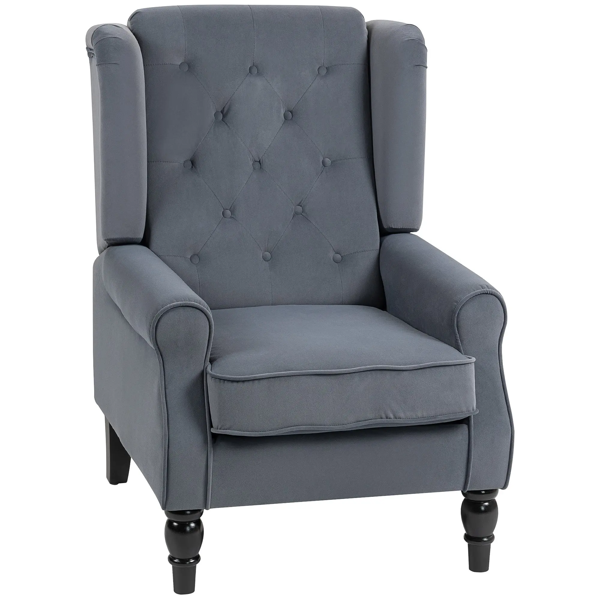 Wingback Armchair with Armrests, Tufted Lounge Chair with Cushion, High Back Velvet-Look Accent Chair with Wooden Legs, Gray