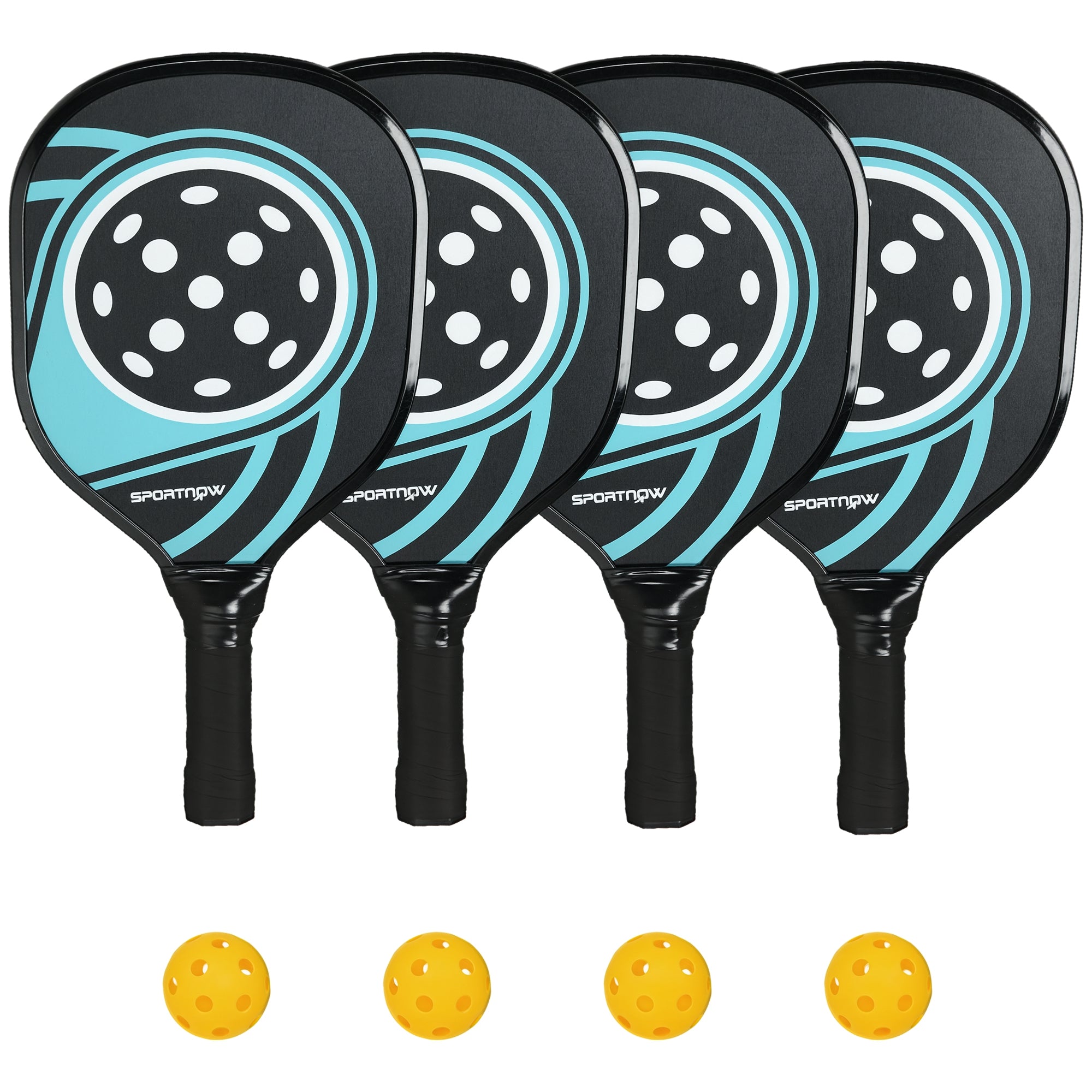 SPORTNOW Pickleball Schläger Set mit 4 Schlägern, 4 Bällen, ergonomischer Tragetasche, Schläger für drinnen & draußen, Anfänger und Freizeispieler