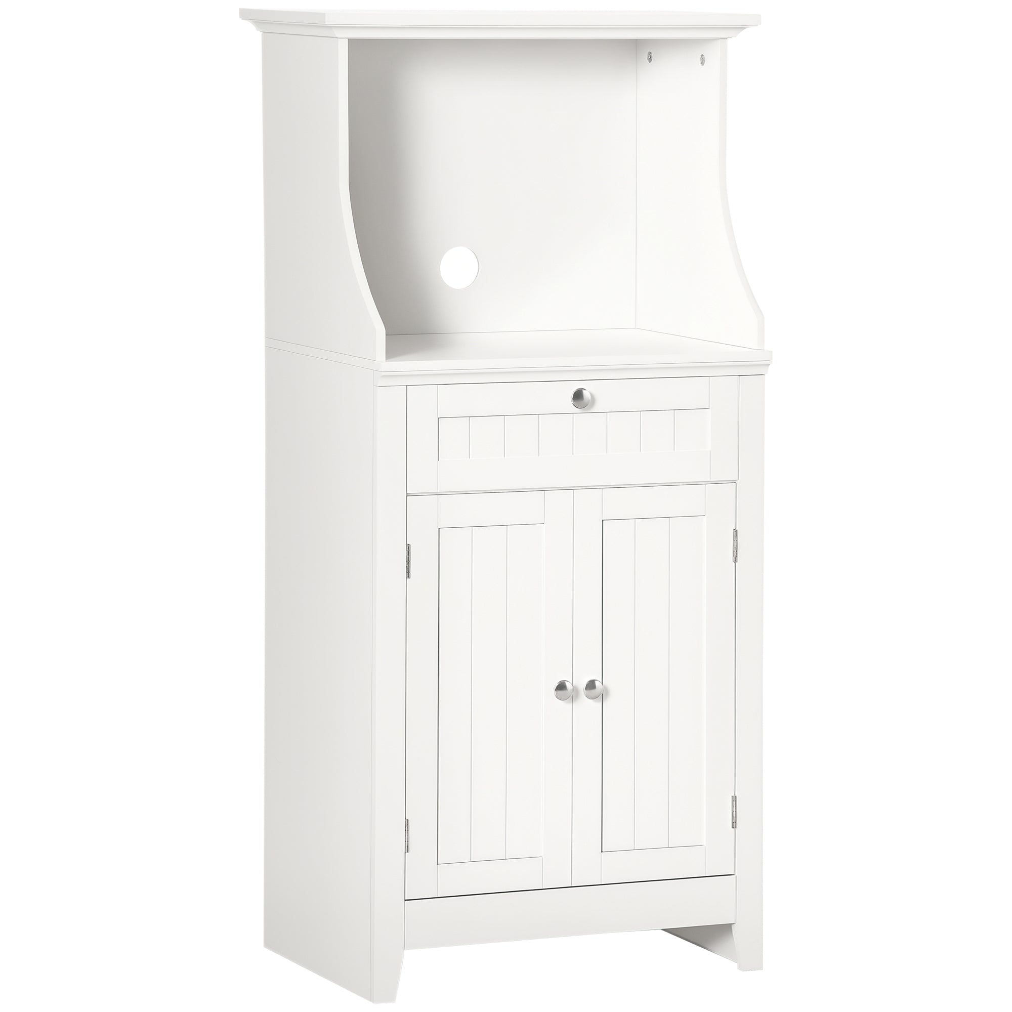 HOMCOM Køkken Vogn Mikroovn Skab Køkken Sideboard med Skuffe Hylde 2 Døre Rum Anti-Tip Design til Spisestue 60x40x122,5 cm Hvid