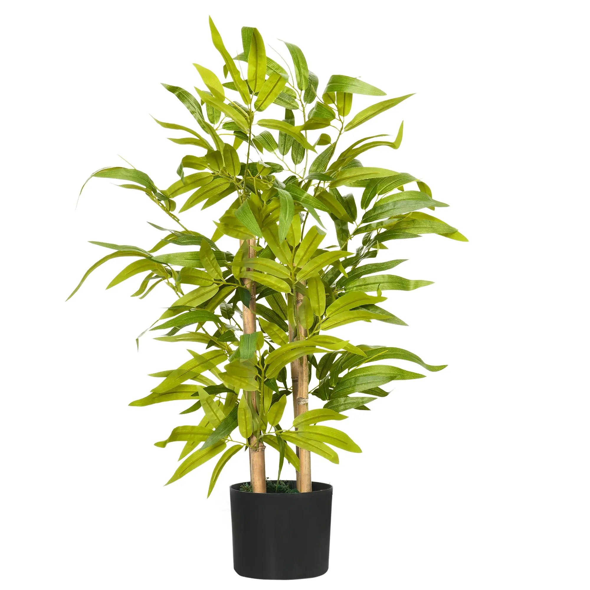 Artificial Bamboo Decorative Plant Height 60 cm - Trunk branches lichen leaves highly realistic pot included black green