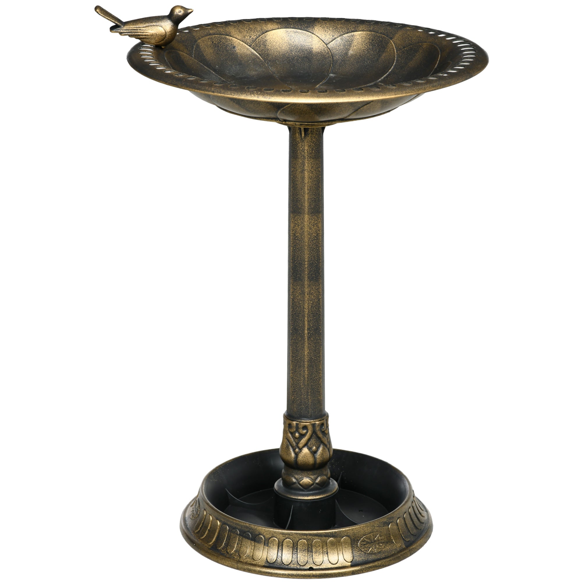 Garden Bird Bath Outdoor 72 cm Height Bird Feeder with 2 Levels Containers Retro and Elegant Design Bird Waterer for Outdoor Bronze