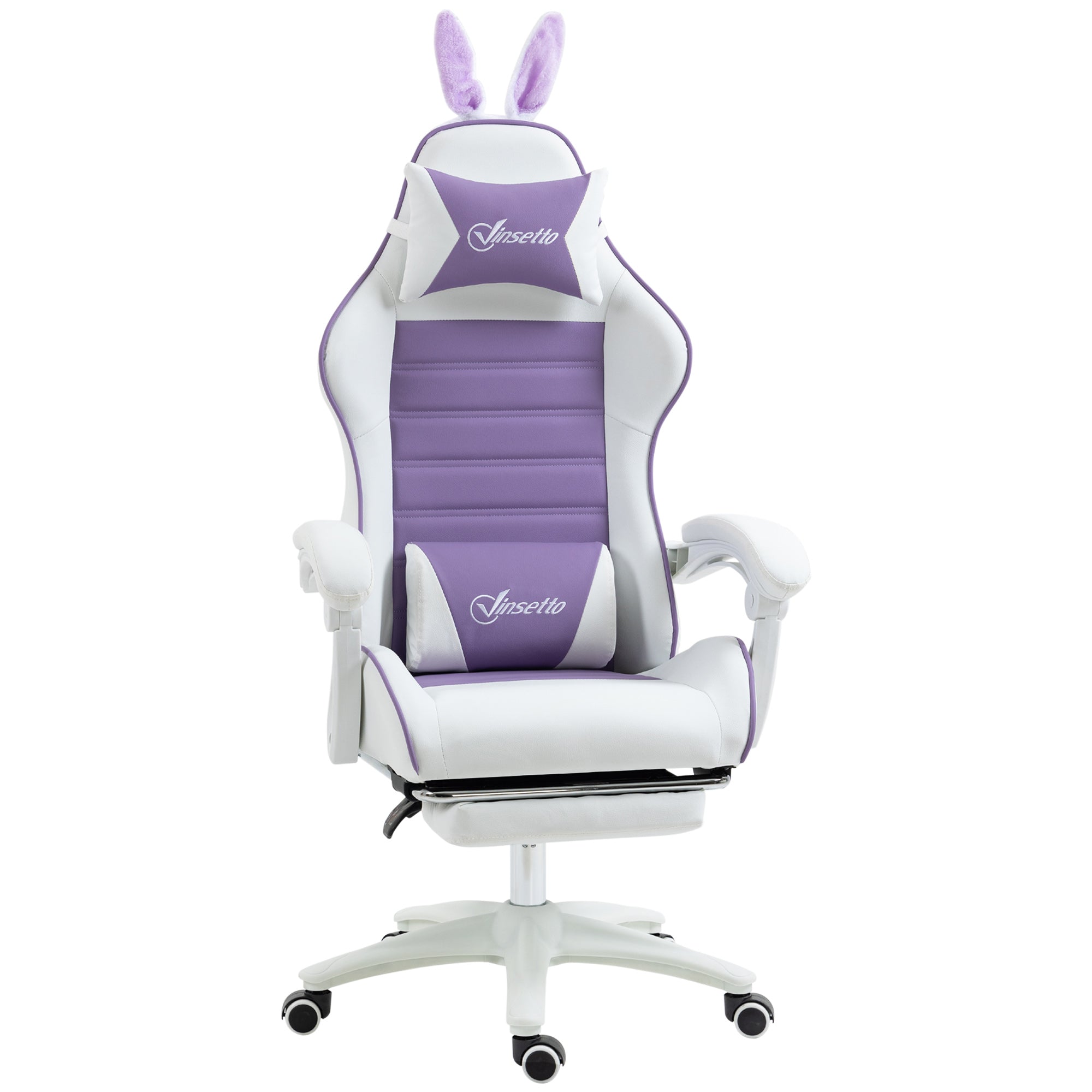 Vinsetto Gaming Stolar Ergonomisk Gamer Stol med Ländryggsstöd, Fotstöd, Spelstol med Kaninöron, Huvudstöd, Kontorsstol med Justerbart Ryggstöd i Lila