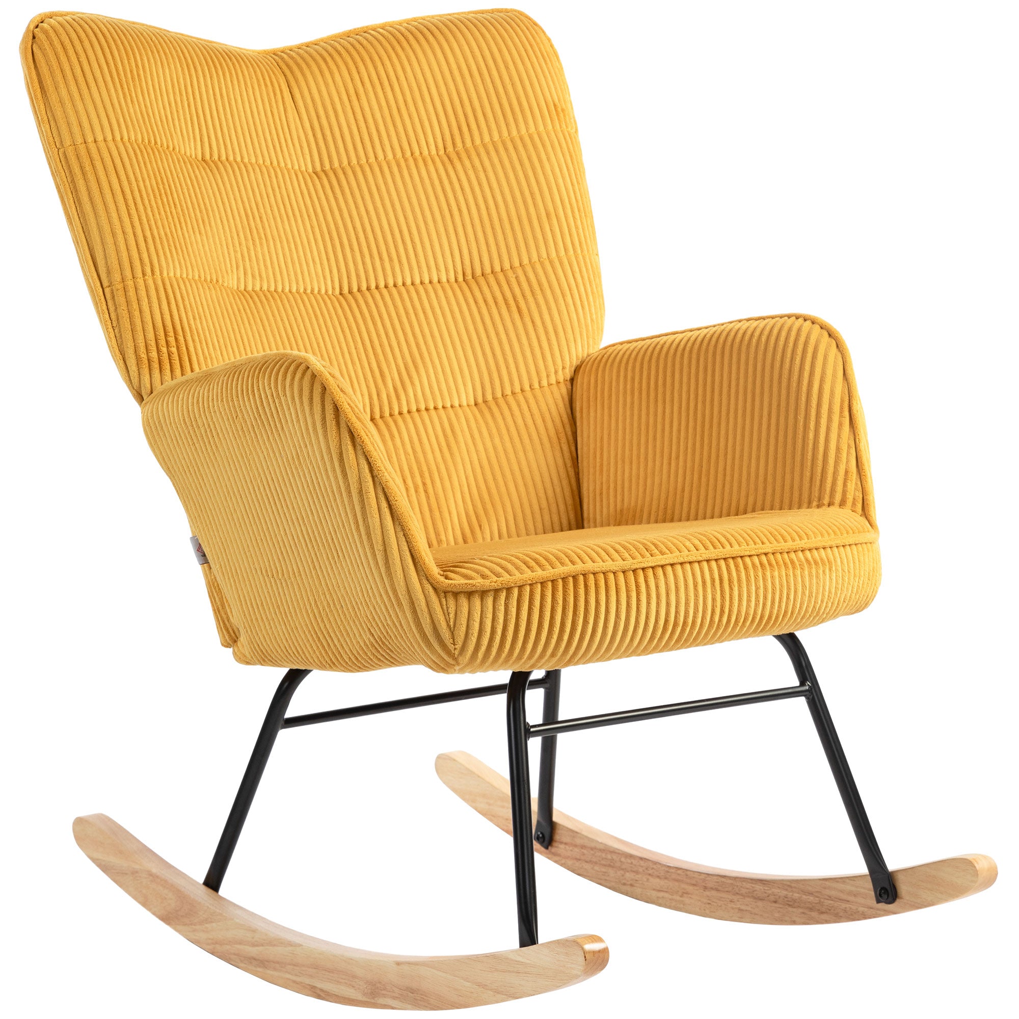 Rocking Chair, Corduroy Upholstery with Armrests, Padded Chair with Wooden Rockers for Living Room & Bedroom, Up to 265 lb, Yellow