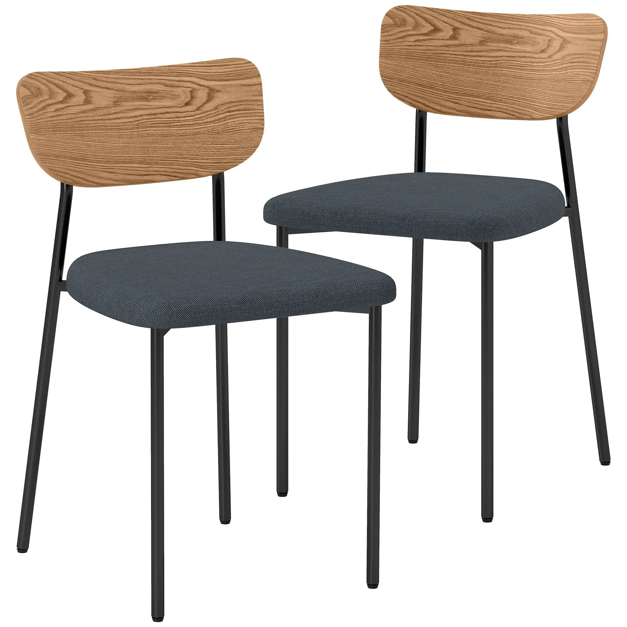 Dining Chairs 2-Piece Set Kitchen Chair with Backrest, Linen Look, Armless Chairs, Upholstered Chair with Steel Legs, Living Room Chair for Dining Table, Gray