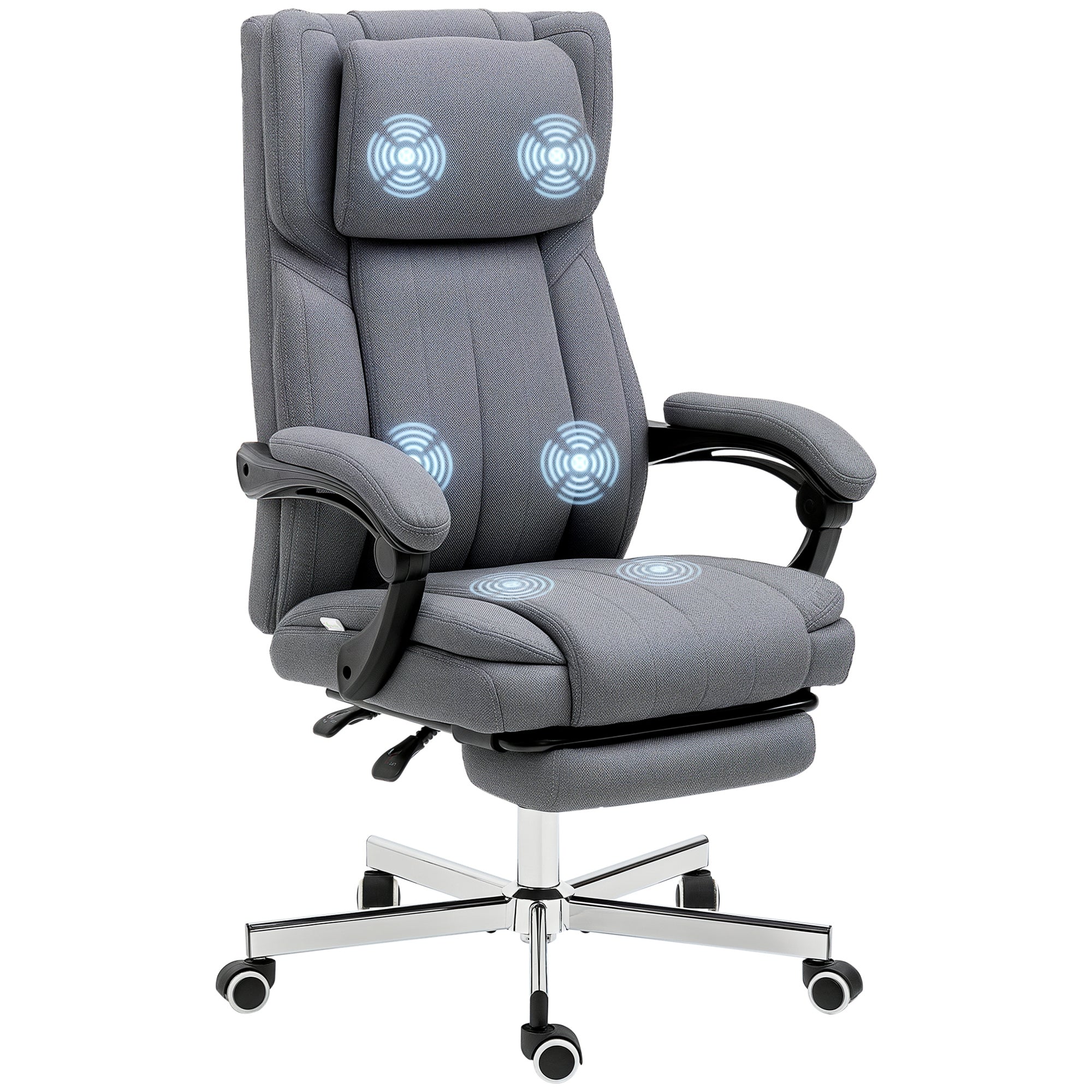 Office Chair with 5 Massage Modes, Ergonomic Desk Chair with Reclining Function, Height Adjustable Computer Chair, Footrest, Swivel Chair with Linen Look, Gray